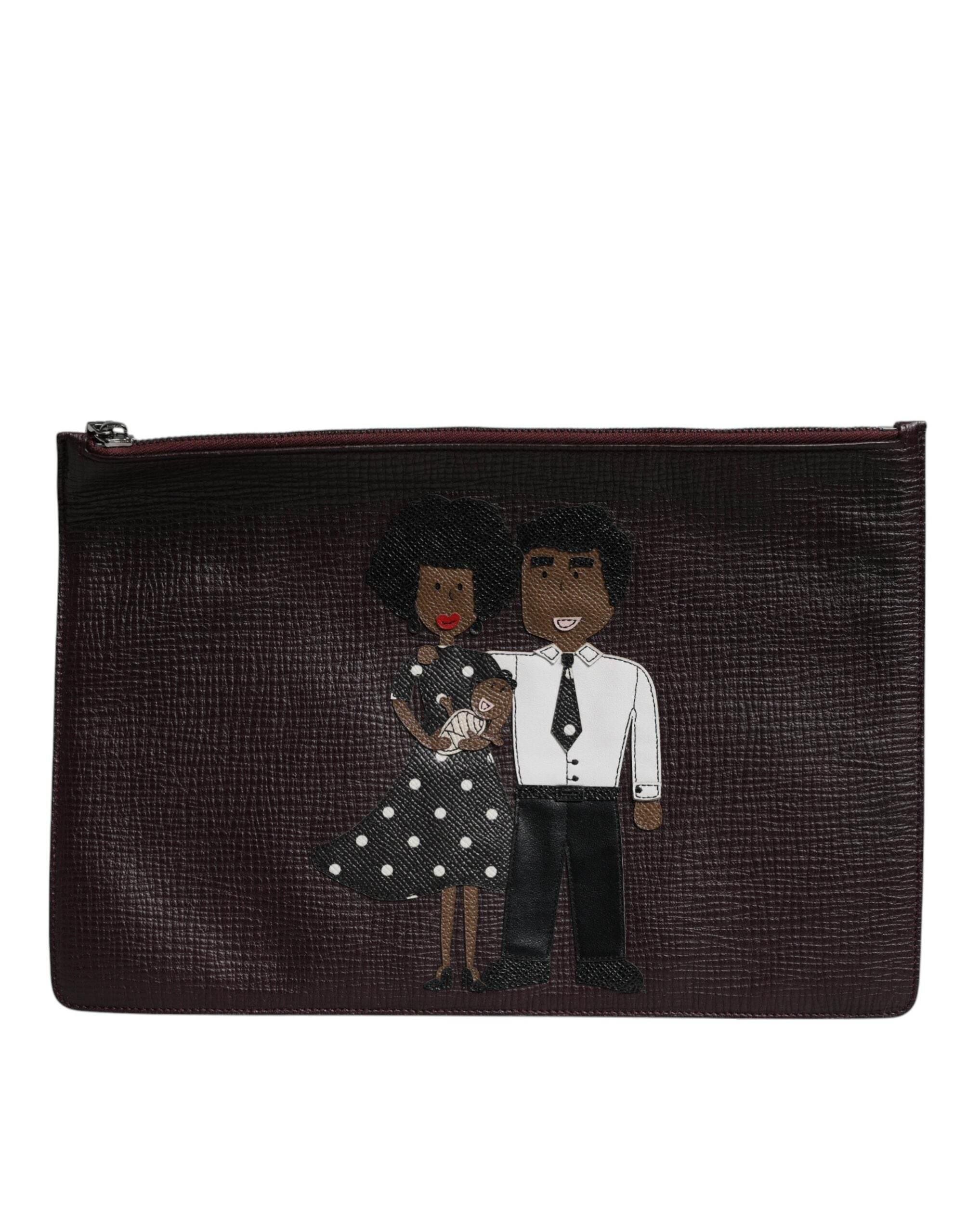 Dolce & Gabbana Brown Leather #DGFAMILY Embellished Men Clutch Pouch Bag - Hilstor