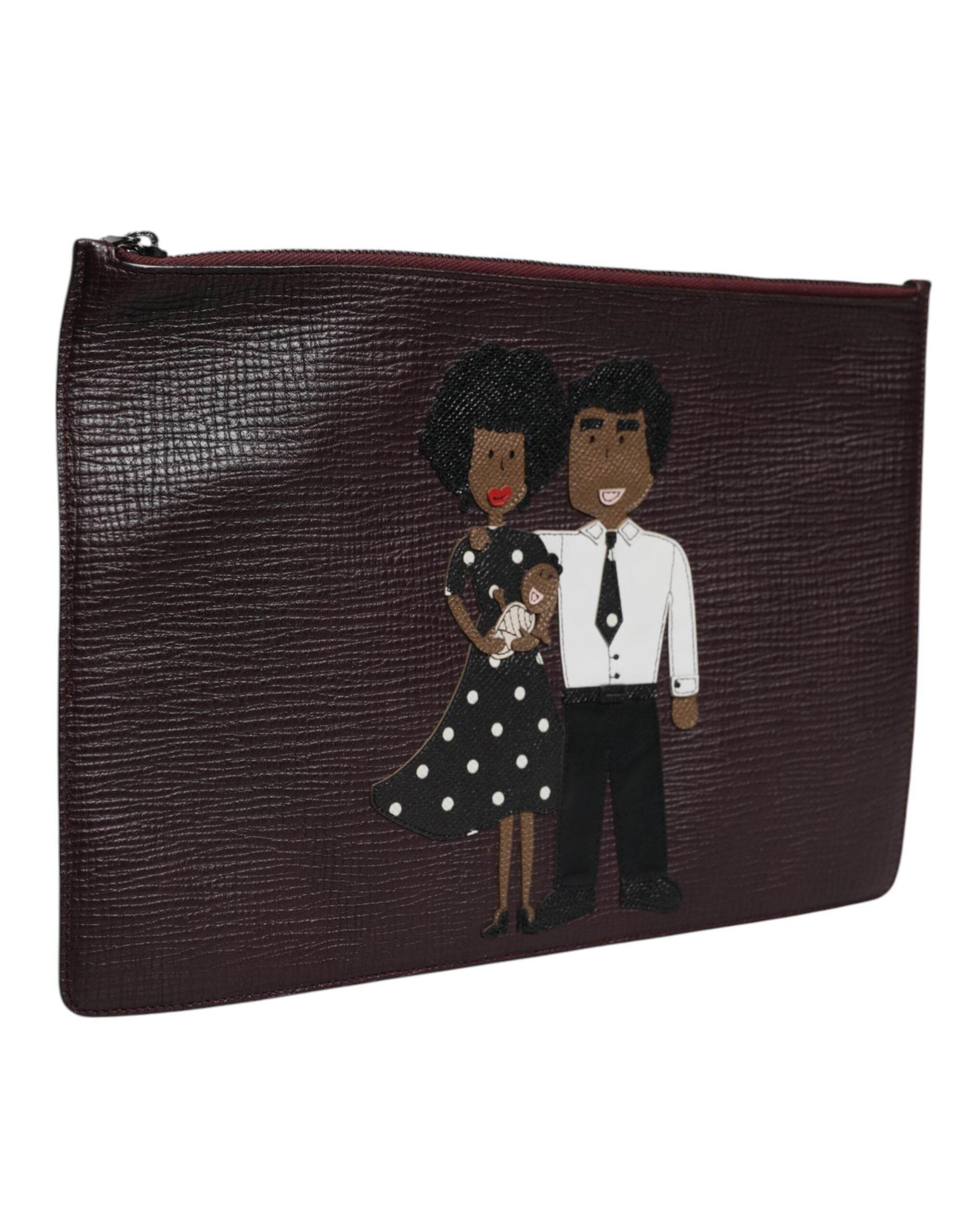 Dolce & Gabbana Brown Leather #DGFAMILY Embellished Men Clutch Pouch Bag - Hilstor