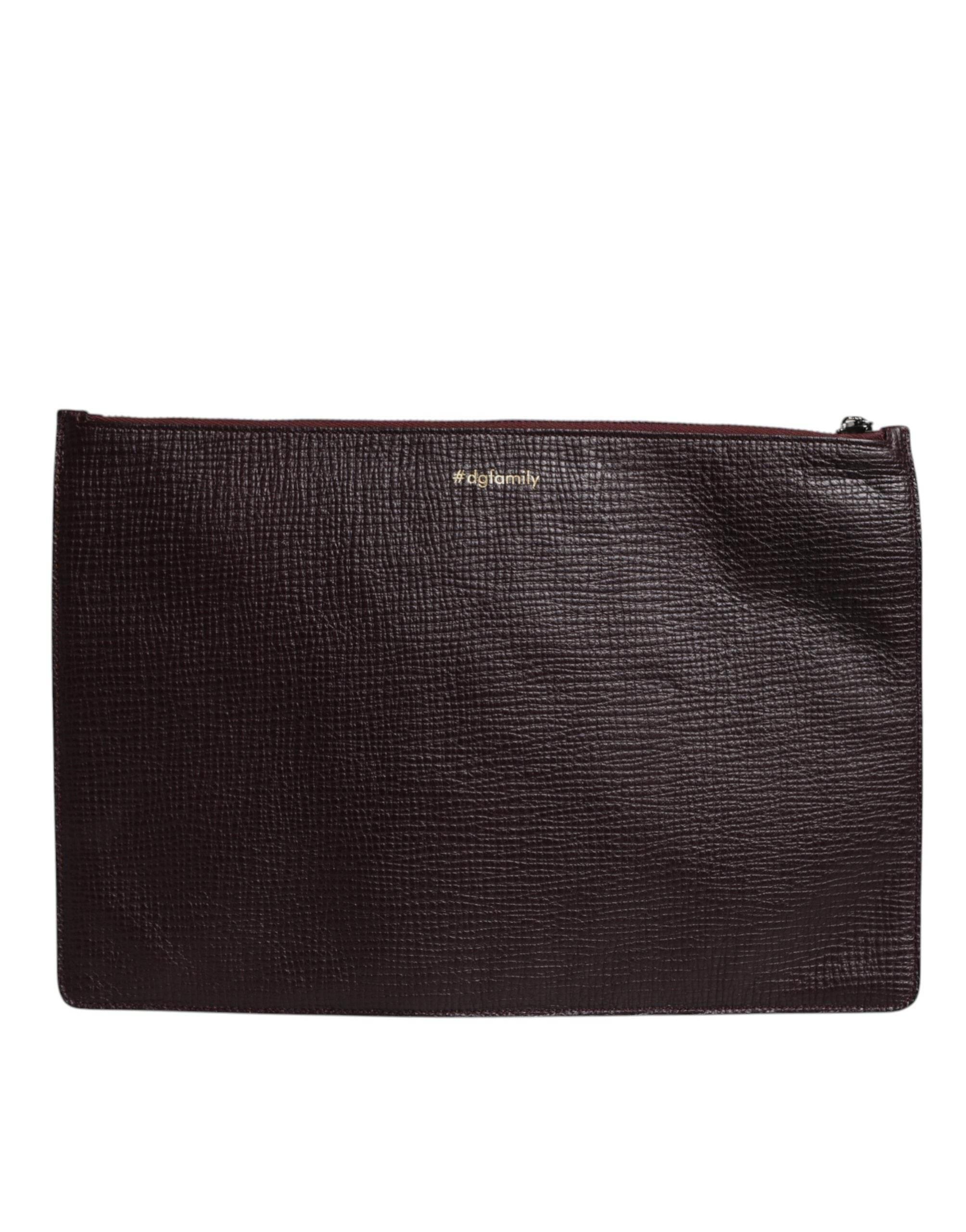 Dolce & Gabbana Brown Leather #DGFAMILY Embellished Men Clutch Pouch Bag - Hilstor