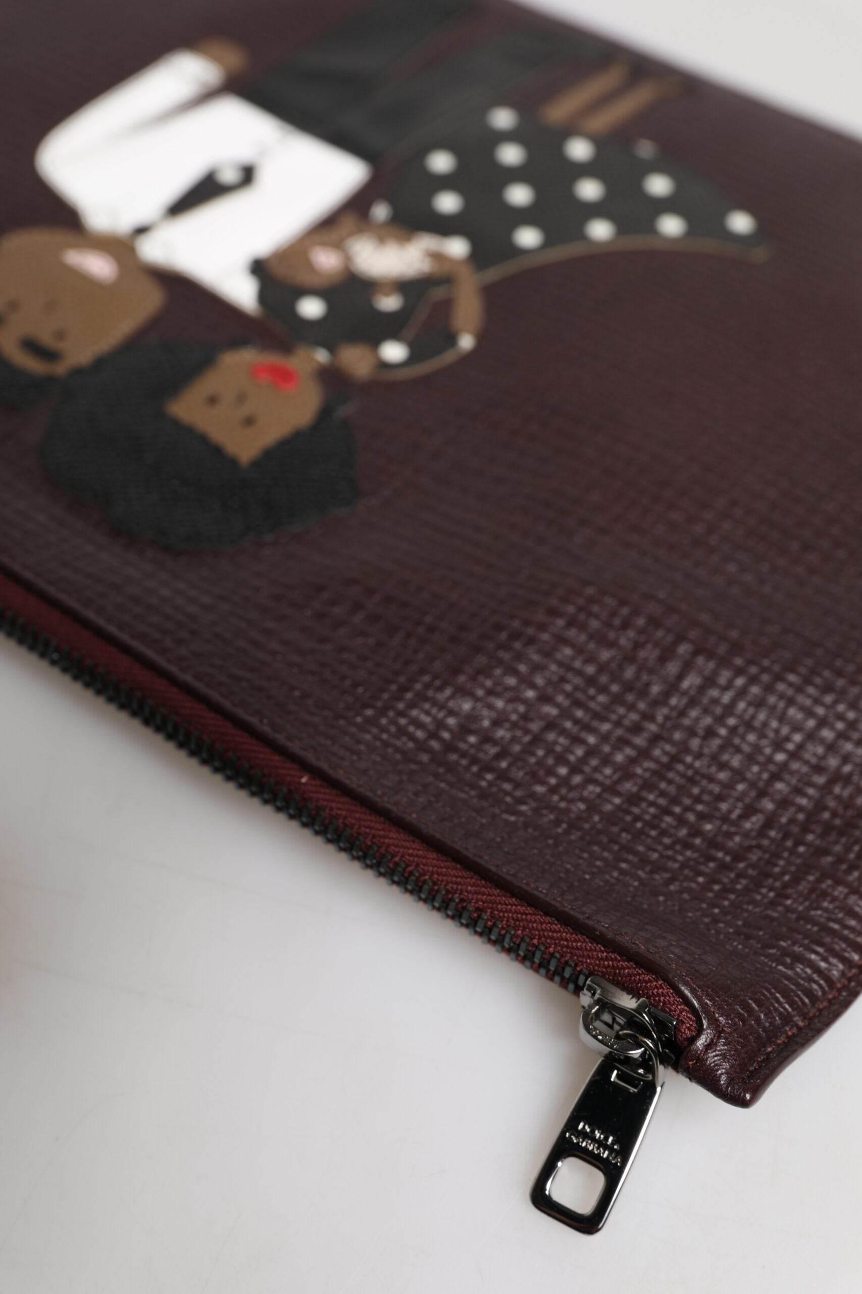 Dolce & Gabbana Brown Leather #DGFAMILY Embellished Men Clutch Pouch Bag - Hilstor