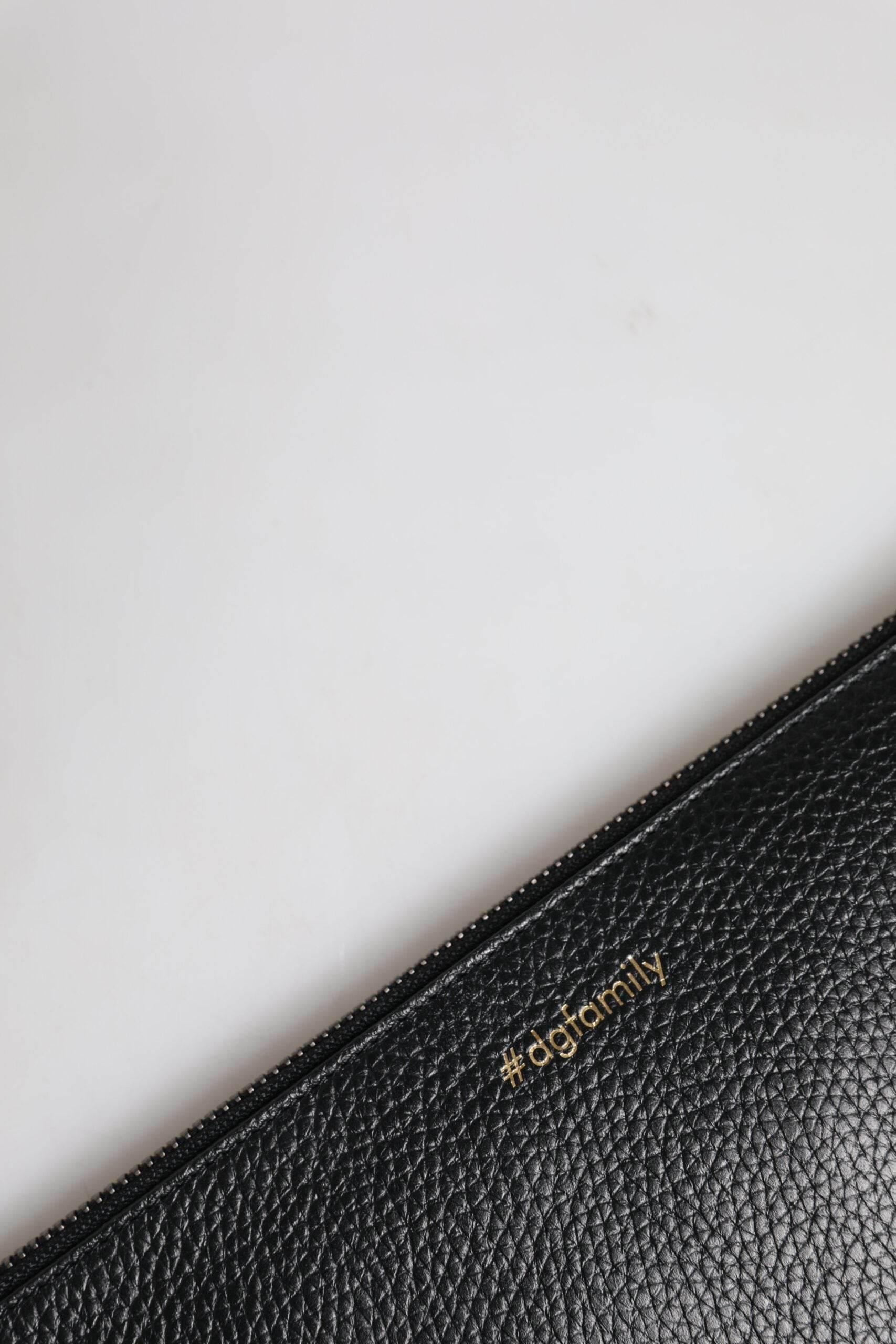 Dolce & Gabbana Black Leather #DGFAMILY Embellished Men Zip Pouch Bag - Hilstor