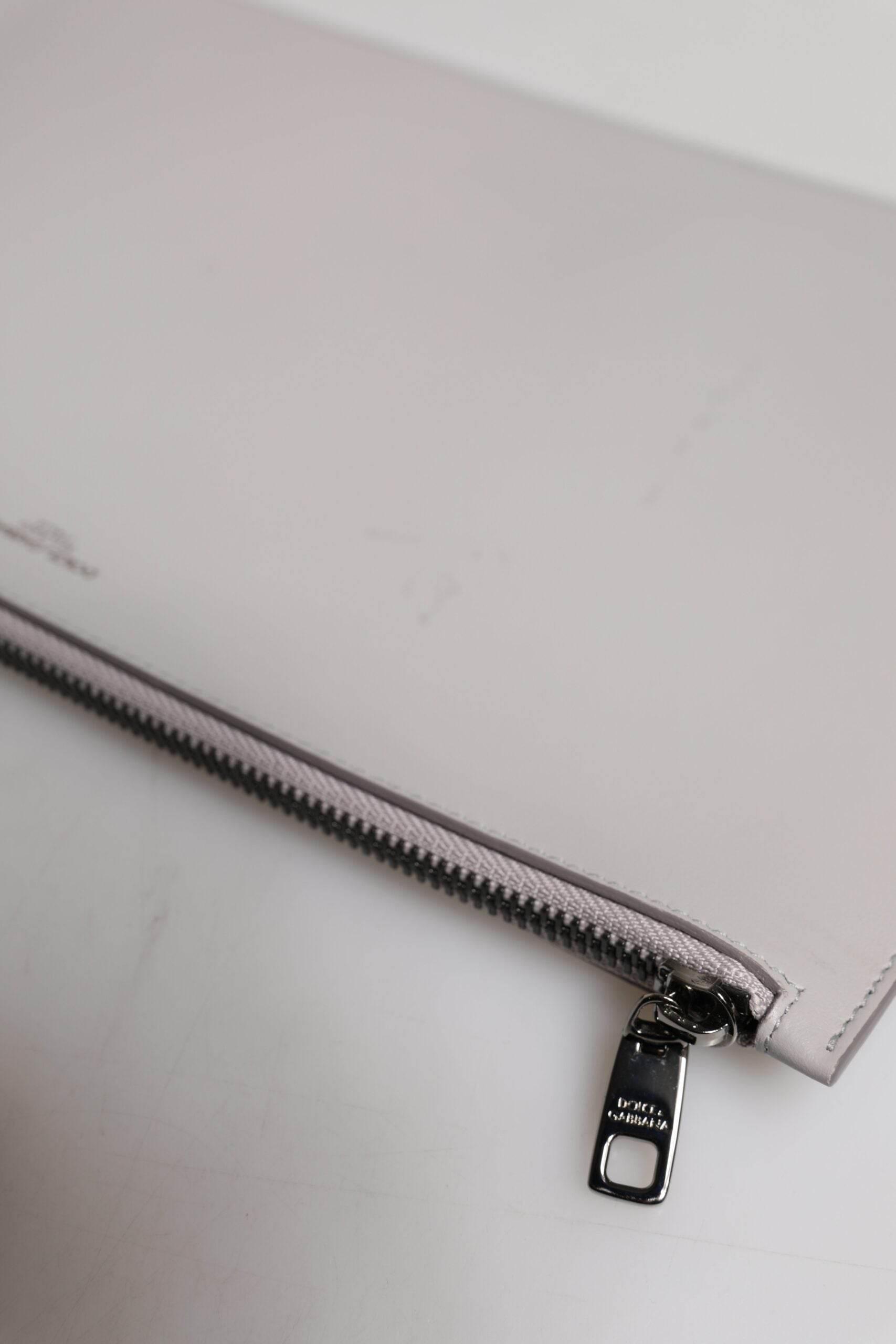 Dolce & Gabbana Gray Solid Leather DG Logo Men Clutch Zip Pouch Bag - Hilstor