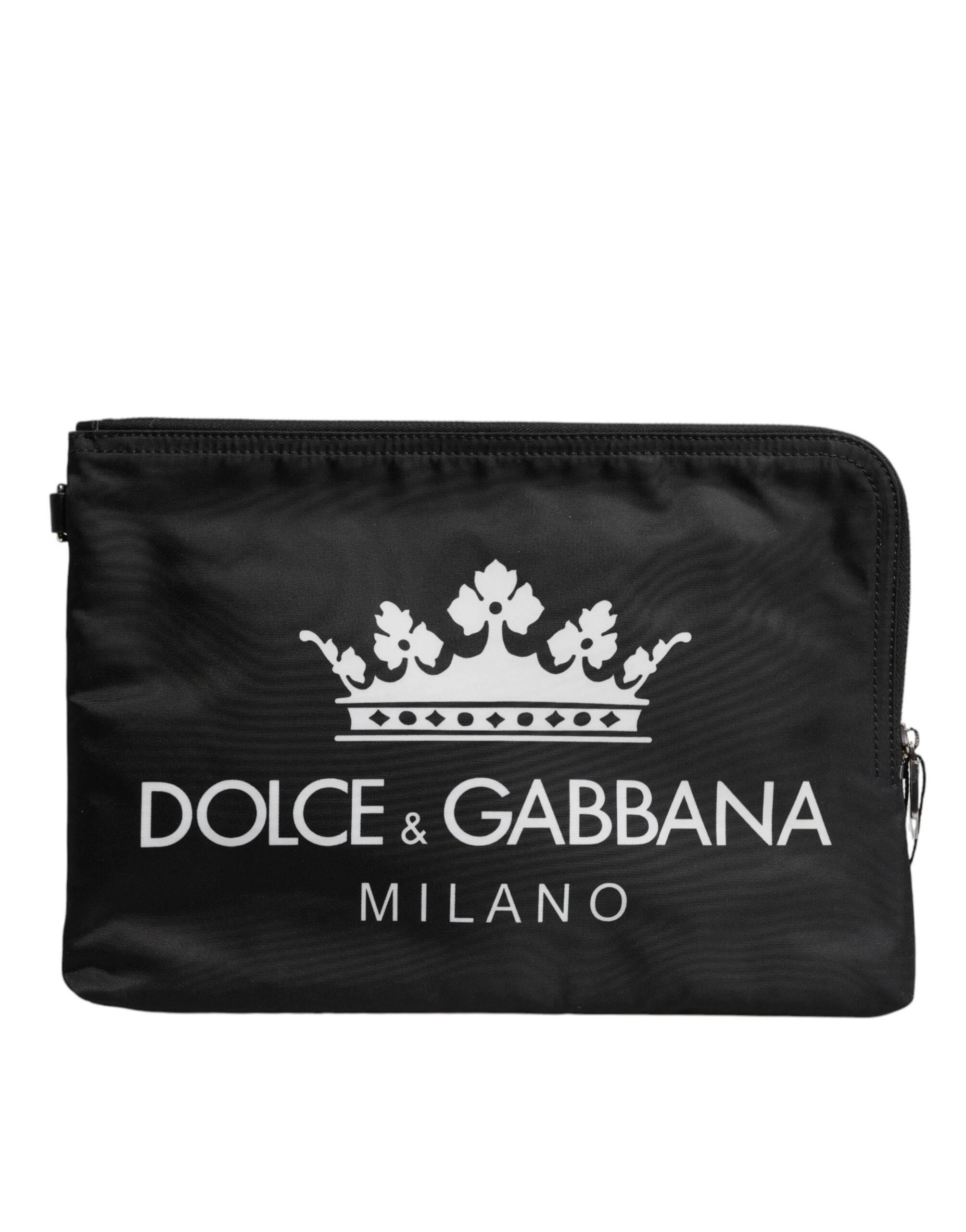 Dolce & Gabbana Black DG Milano Print Nylon Pouch Clutch Bag - Hilstor