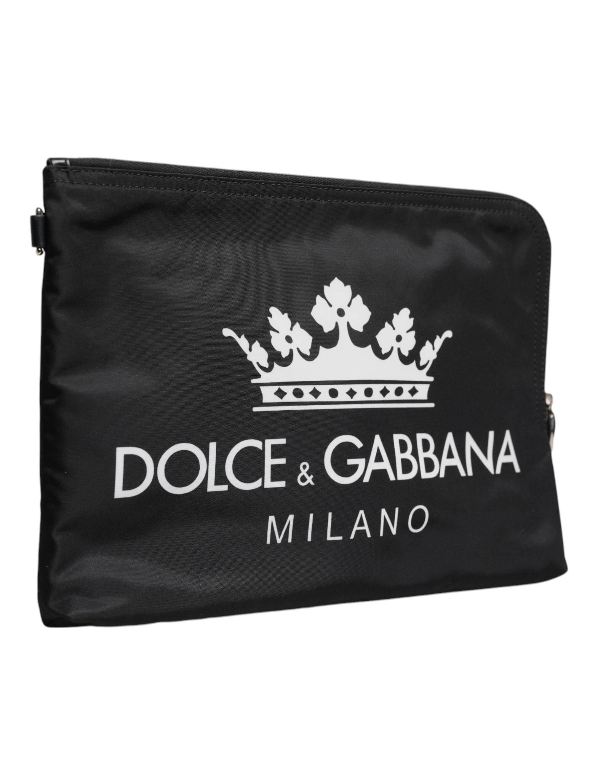 Dolce & Gabbana Black DG Milano Print Nylon Pouch Clutch Bag - Hilstor