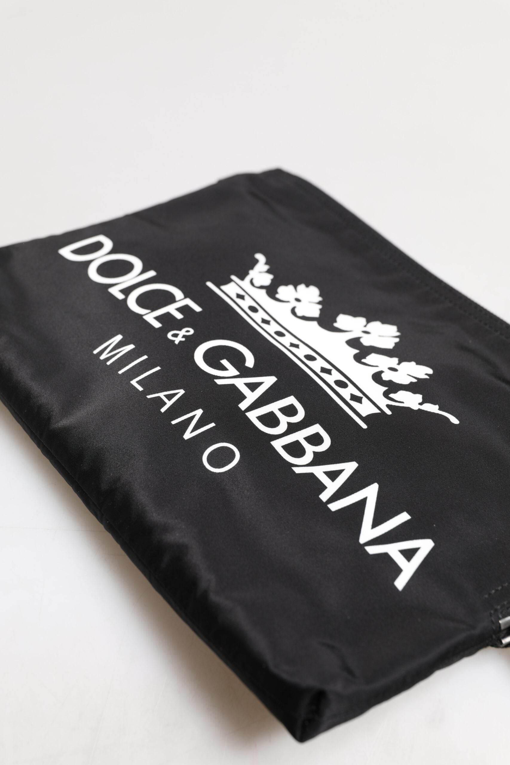 Dolce & Gabbana Black DG Milano Print Nylon Pouch Clutch Bag - Hilstor