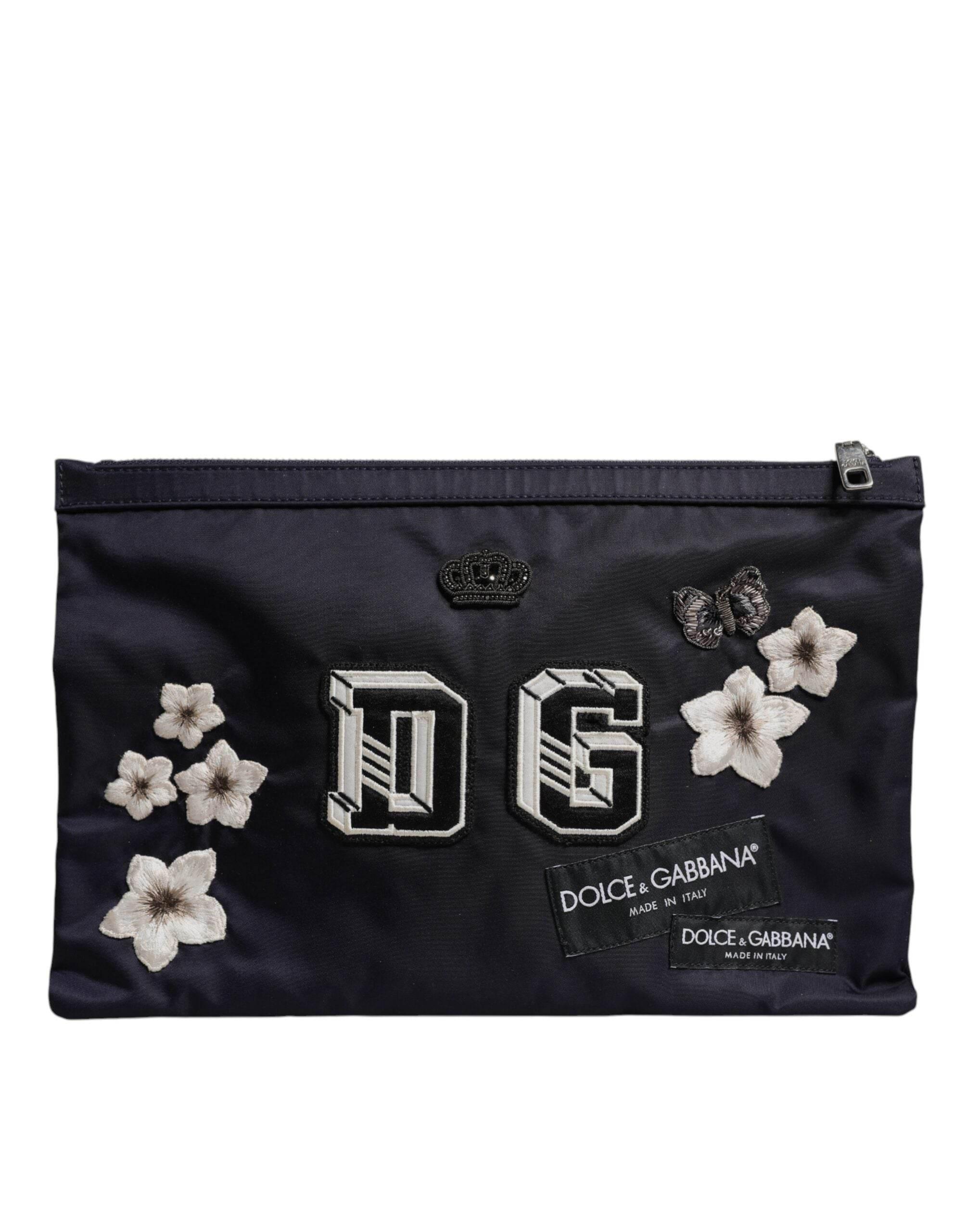 Dolce & Gabbana Blue DG Logo Patch Embellished Pouch Clutch Bag - Hilstor