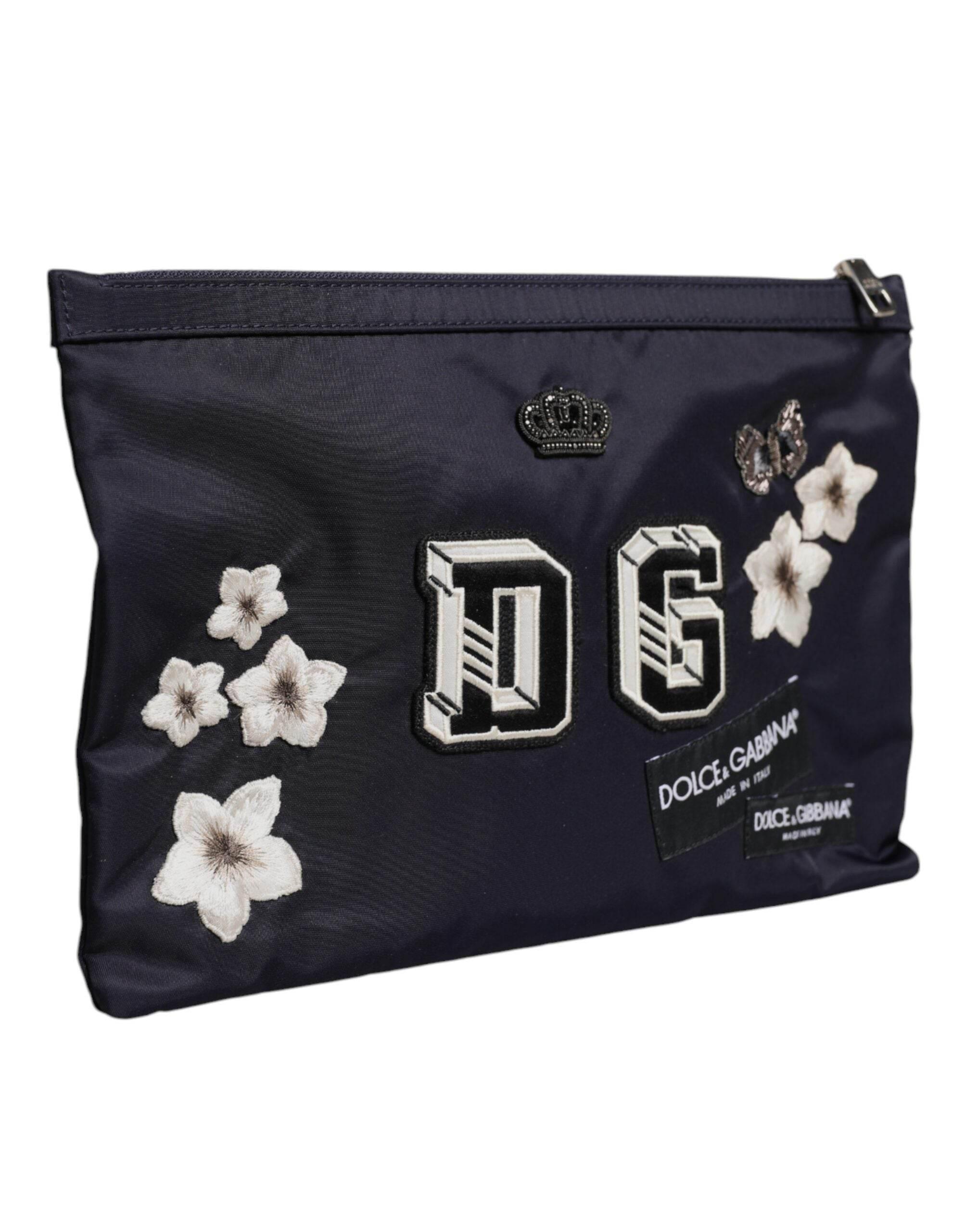 Dolce & Gabbana Blue DG Logo Patch Embellished Pouch Clutch Bag - Hilstor