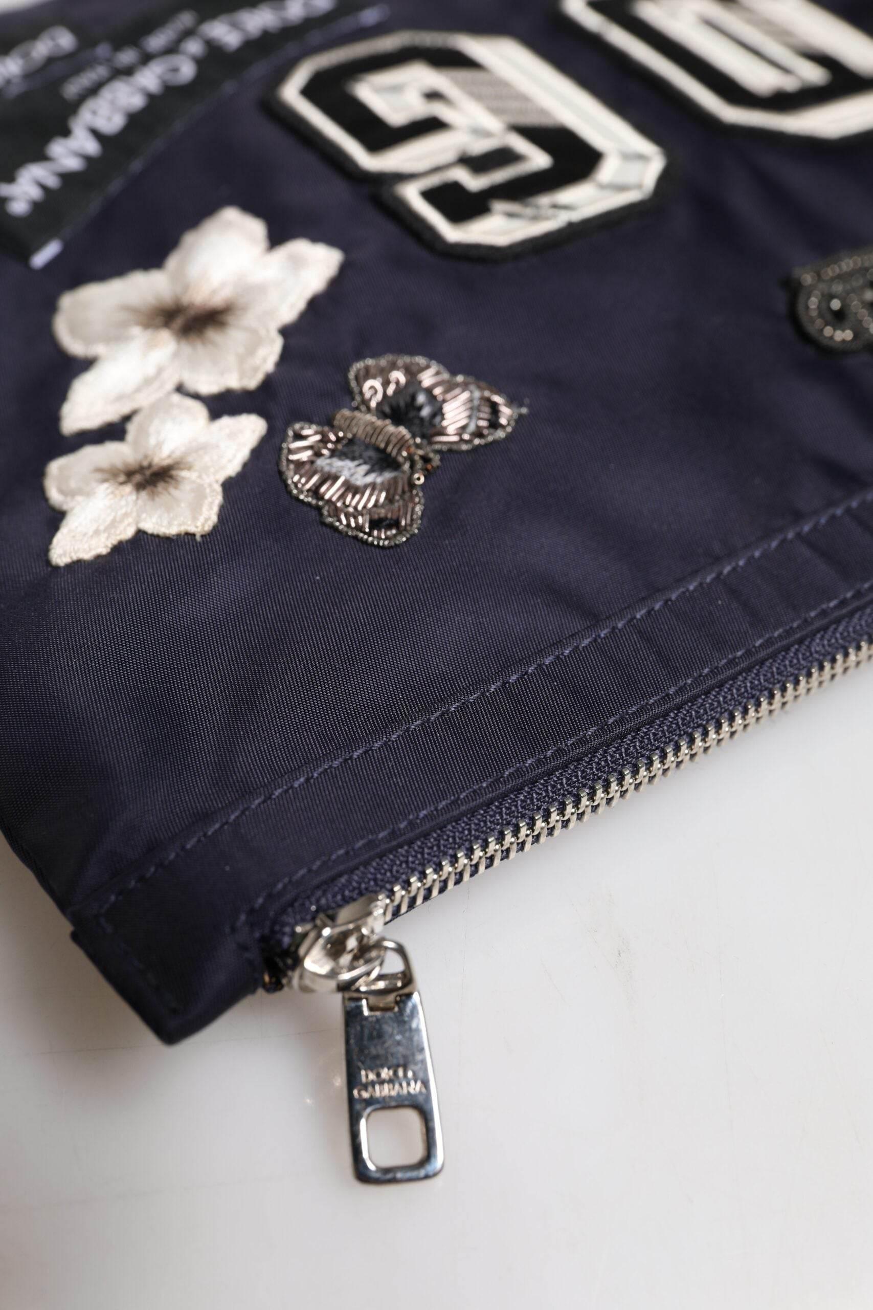 Dolce & Gabbana Blue DG Logo Patch Embellished Pouch Clutch Bag - Hilstor