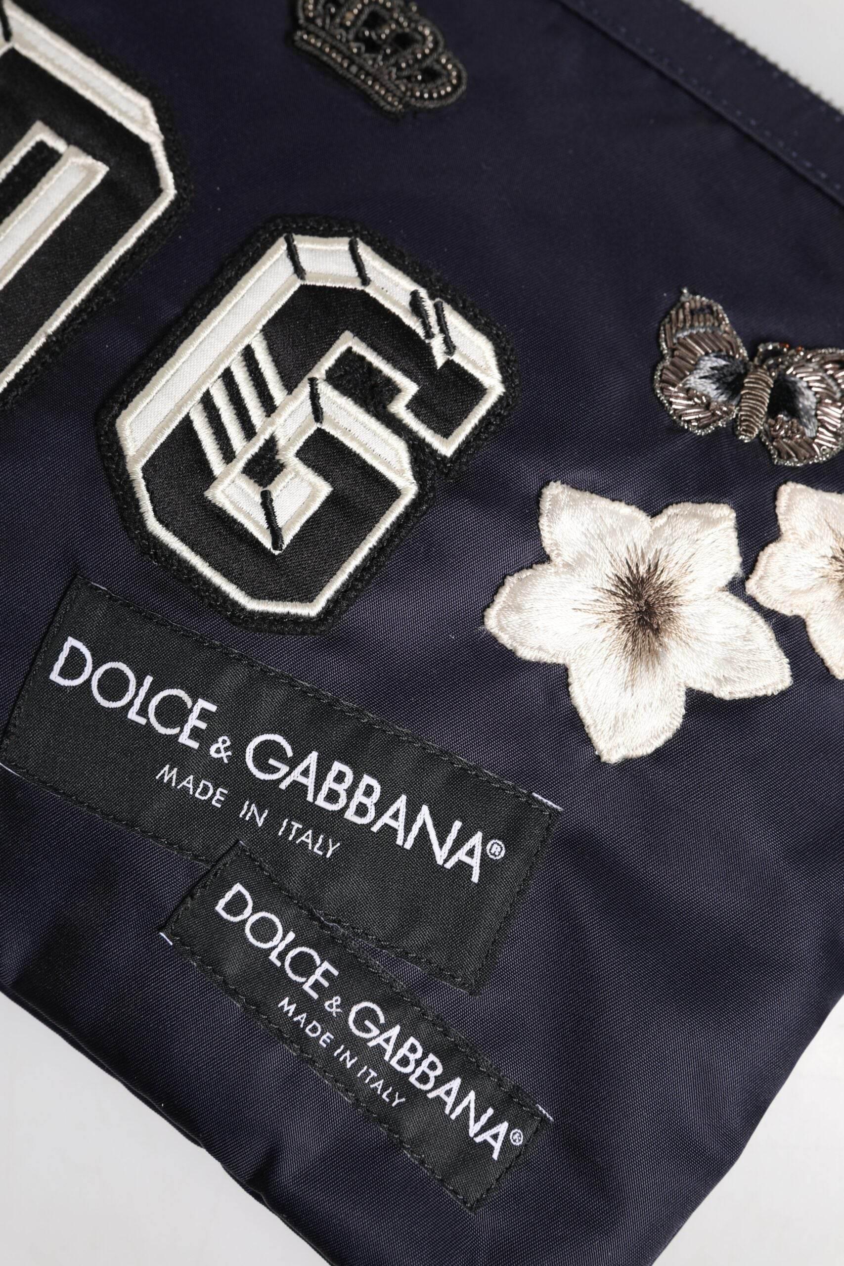 Dolce & Gabbana Blue DG Logo Patch Embellished Pouch Clutch Bag - Hilstor