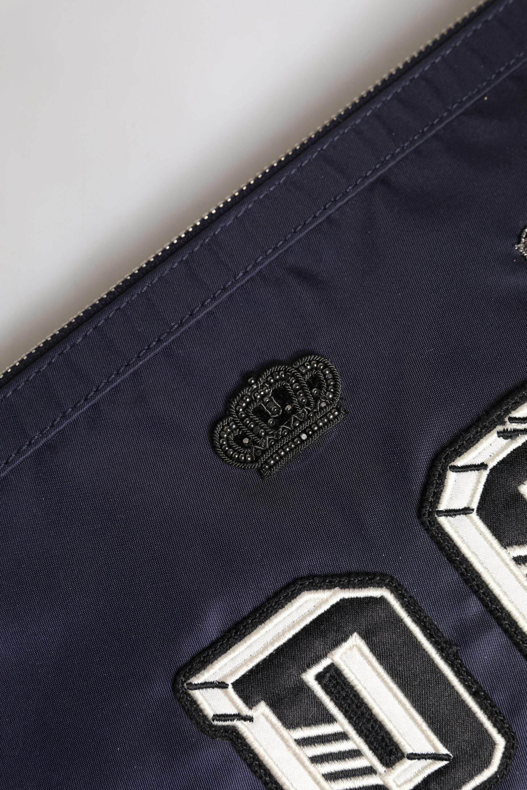 Dolce & Gabbana Blue DG Logo Patch Embellished Pouch Clutch Bag - Hilstor