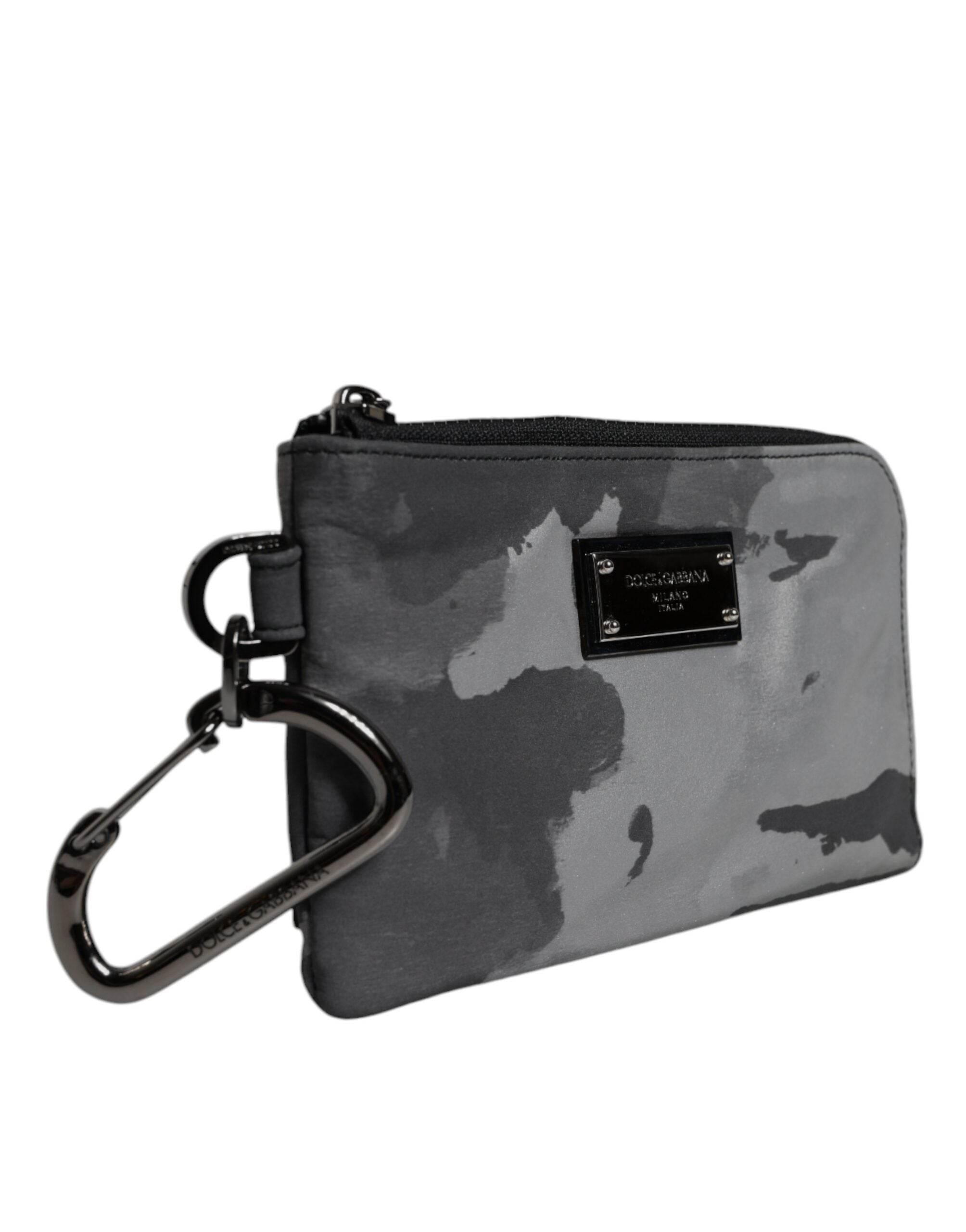 Dolce & Gabbana Black Gray Camouflage Logo Plaque Keyring Pouch Bag - Hilstor