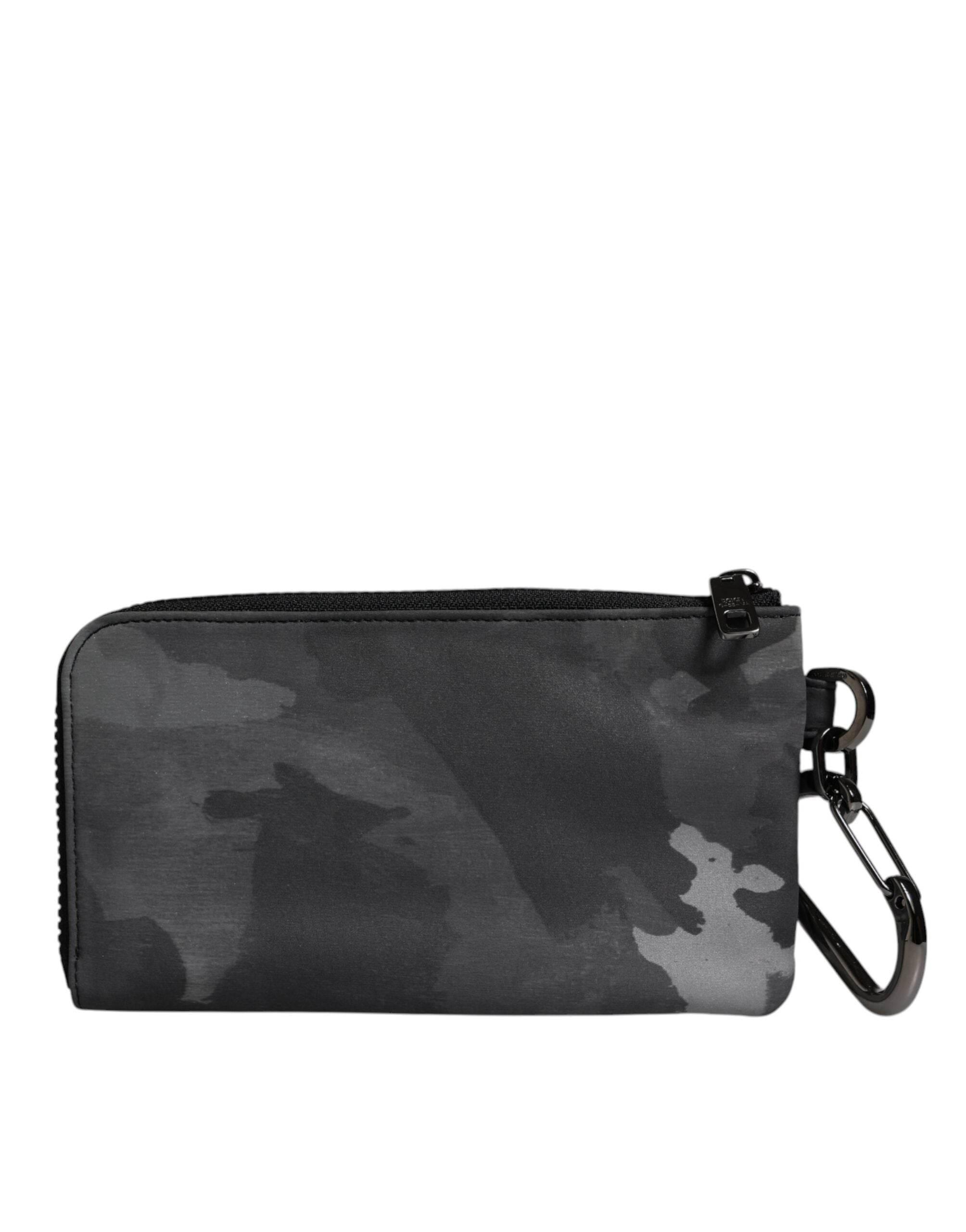 Dolce & Gabbana Black Gray Camouflage Logo Plaque Keyring Pouch Bag - Hilstor
