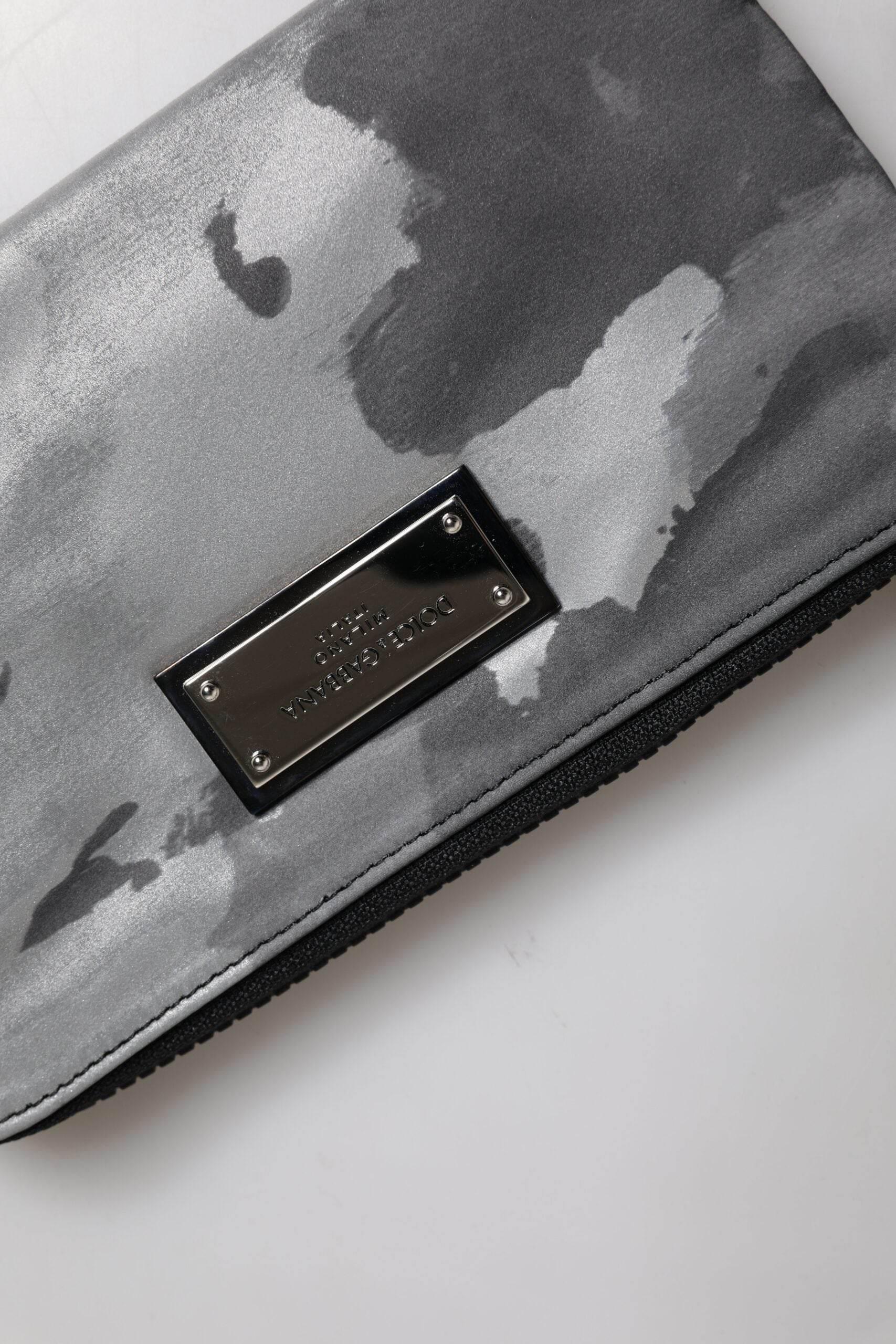 Dolce & Gabbana Black Gray Camouflage Logo Plaque Keyring Pouch Bag - Hilstor