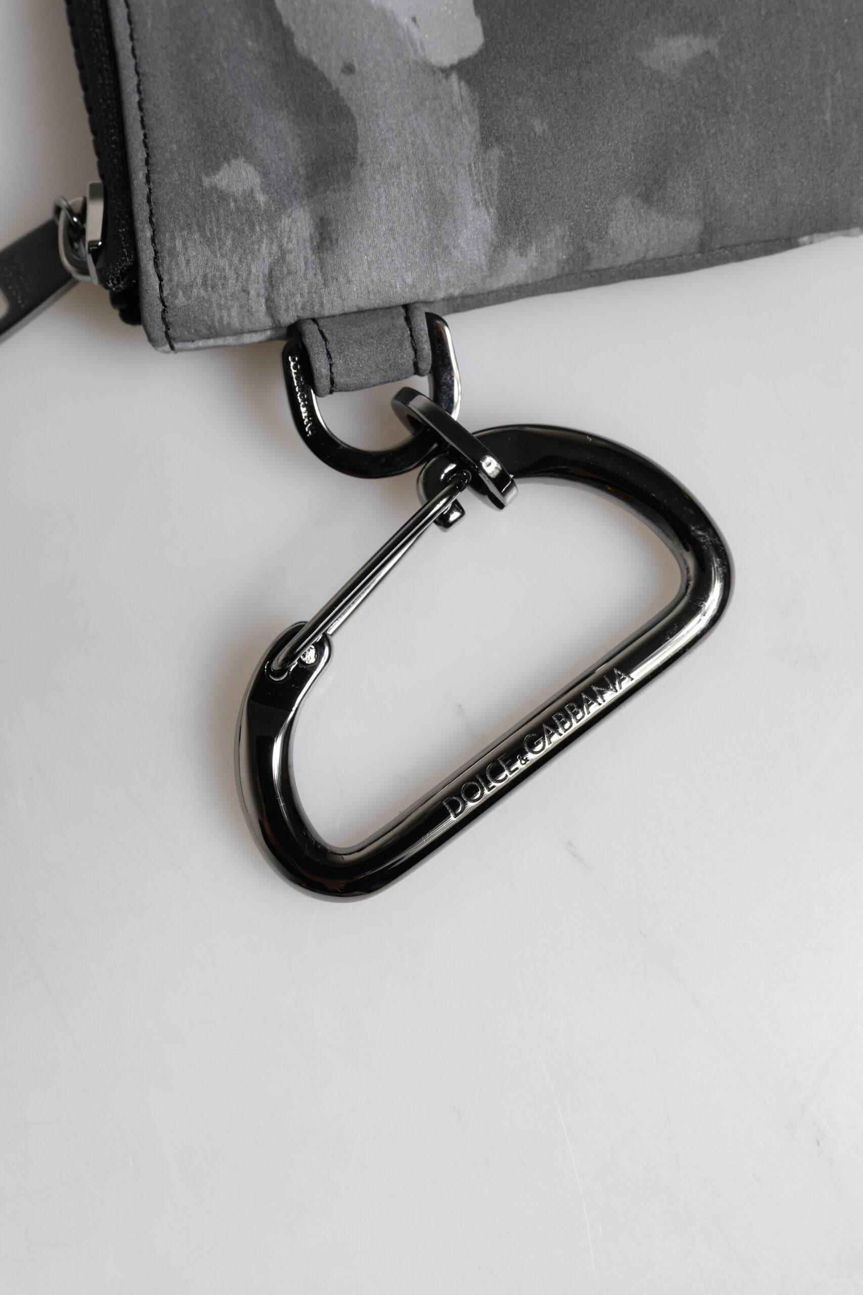 Dolce & Gabbana Black Gray Camouflage Logo Plaque Keyring Pouch Bag - Hilstor