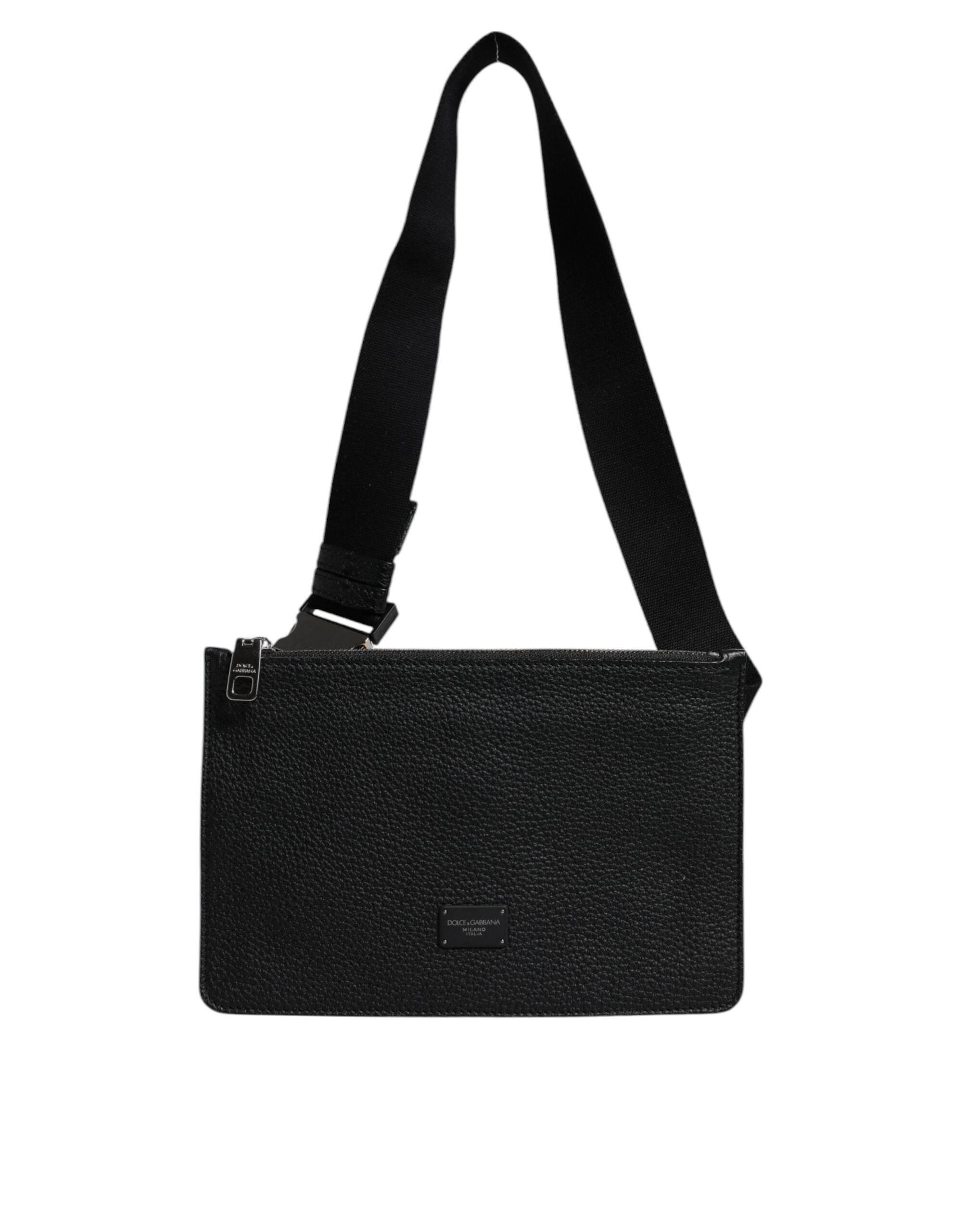 Dolce & Gabbana Black Leather Logo Plaque Purse Fanny Pack Bag - Hilstor