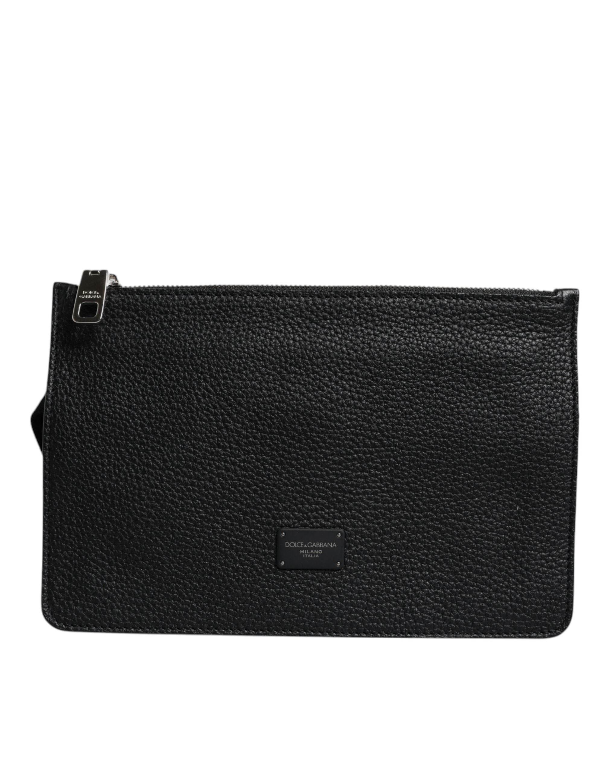 Dolce & Gabbana Black Leather Logo Plaque Purse Fanny Pack Bag - Hilstor