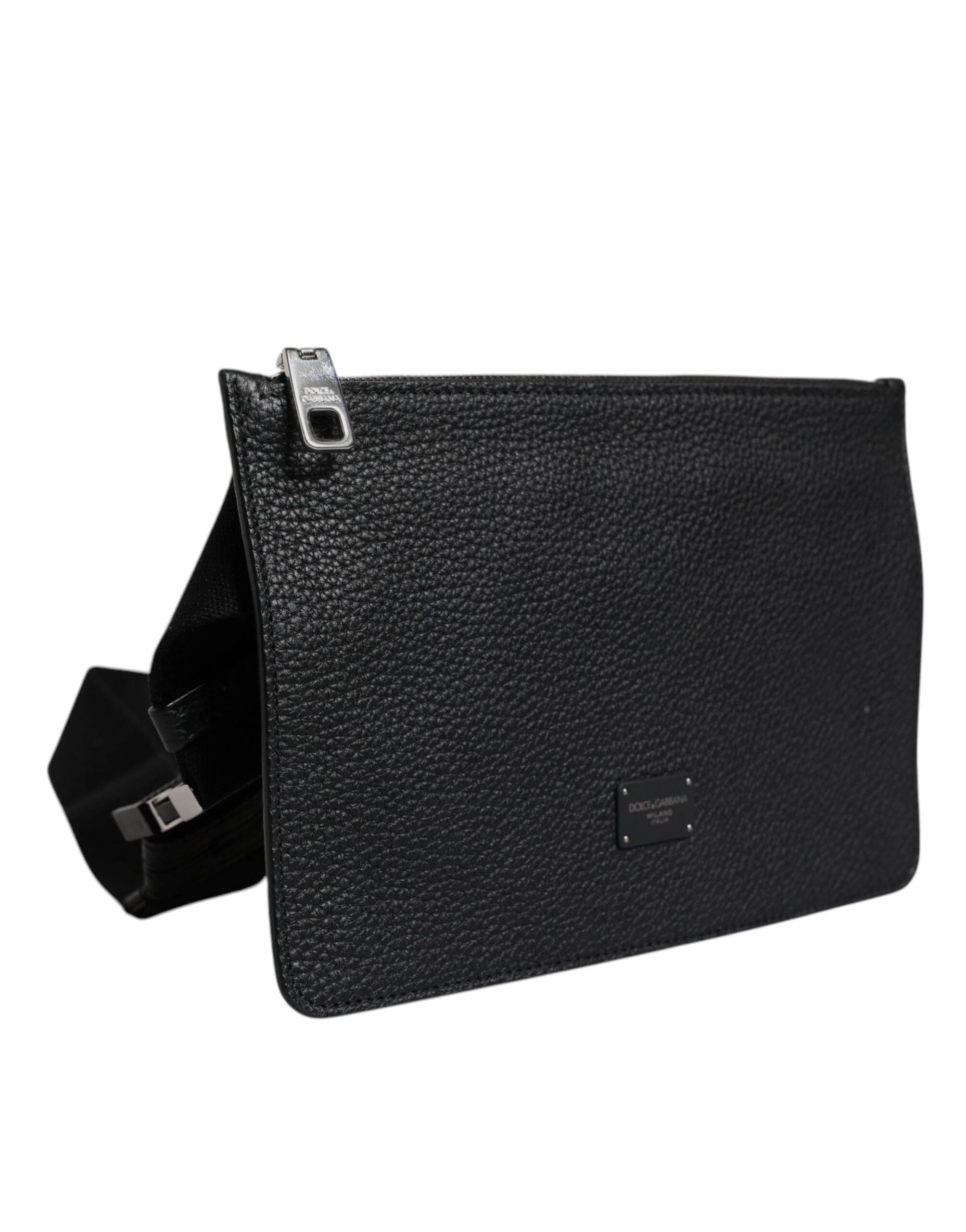 Dolce & Gabbana Black Leather Logo Plaque Purse Fanny Pack Bag - Hilstor