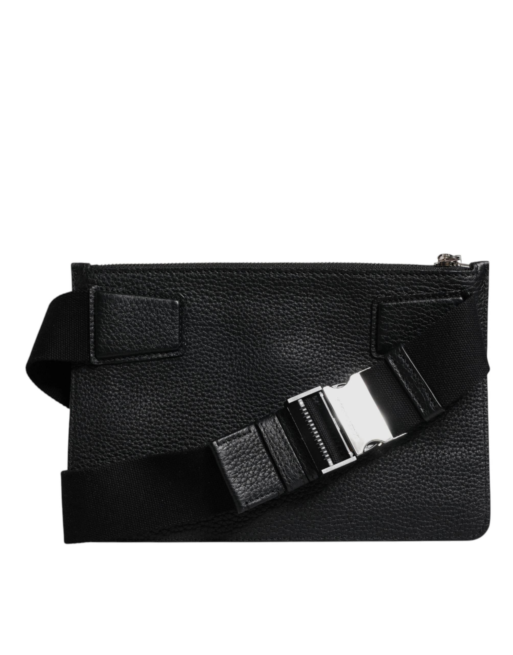 Dolce & Gabbana Black Leather Logo Plaque Purse Fanny Pack Bag - Hilstor