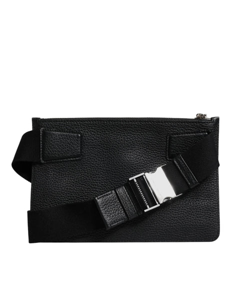 Dolce & Gabbana Black Leather Logo Plaque Purse Fanny Pack Bag - Hilstor