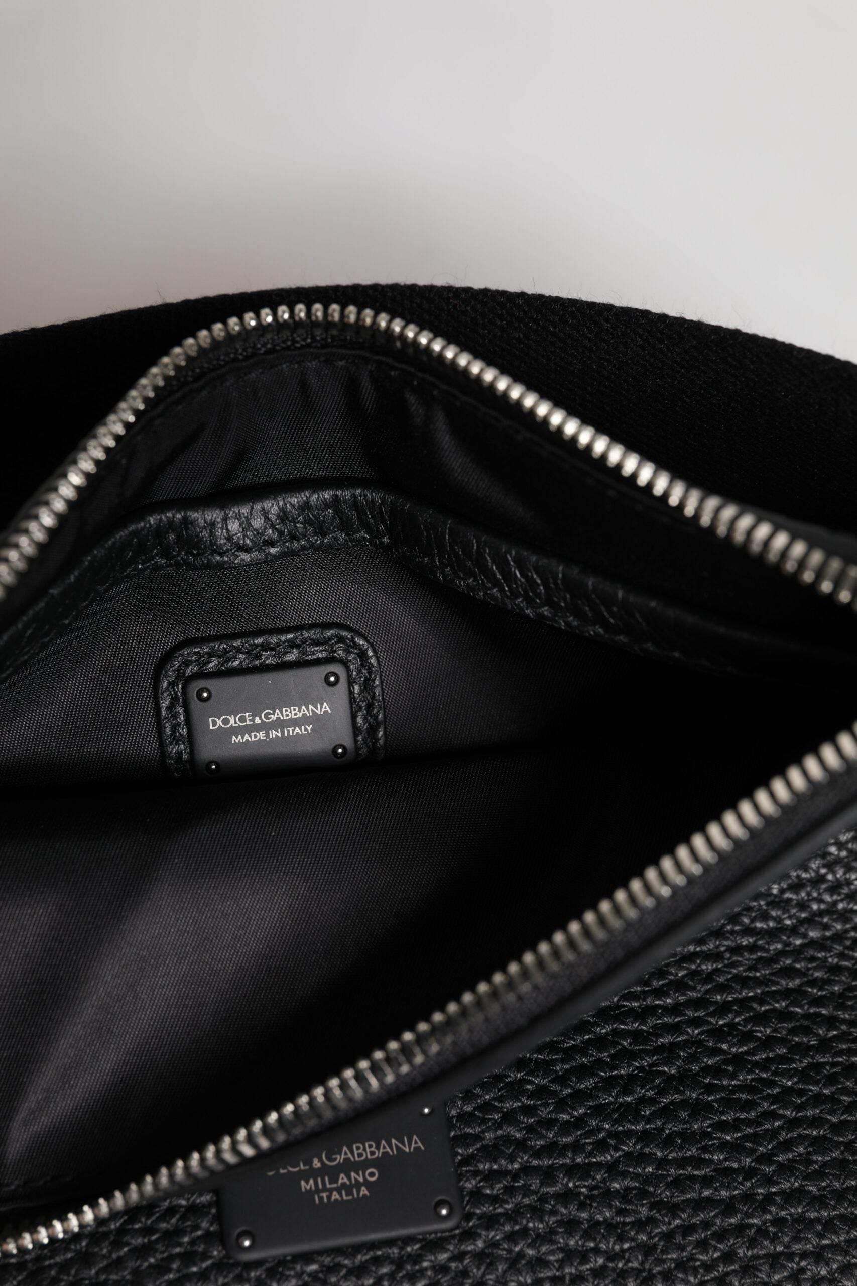 Dolce & Gabbana Black Leather Logo Plaque Purse Fanny Pack Bag - Hilstor