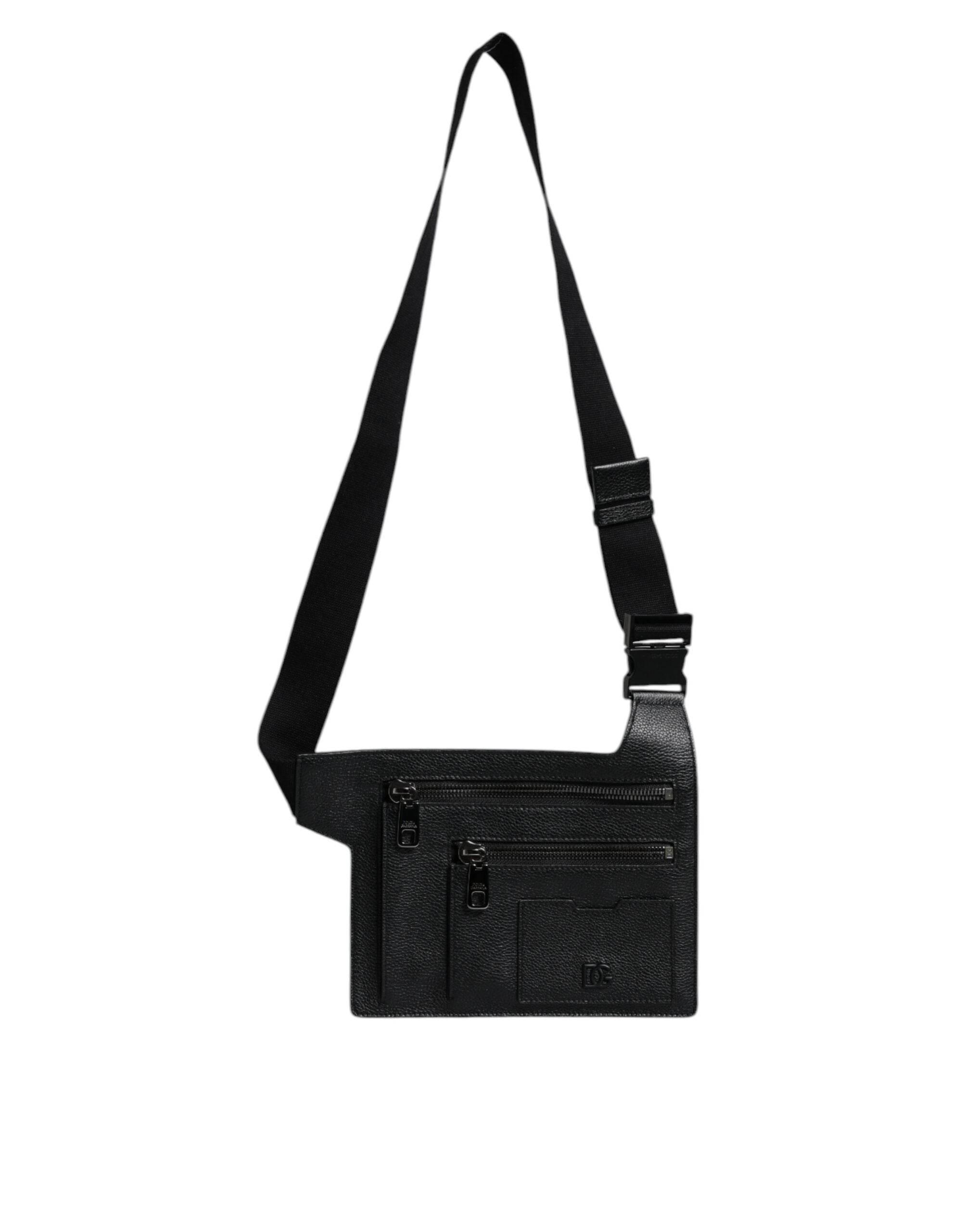 Dolce & Gabbana Black Calfskin Leather Messenger Crossbody Bag - Hilstor