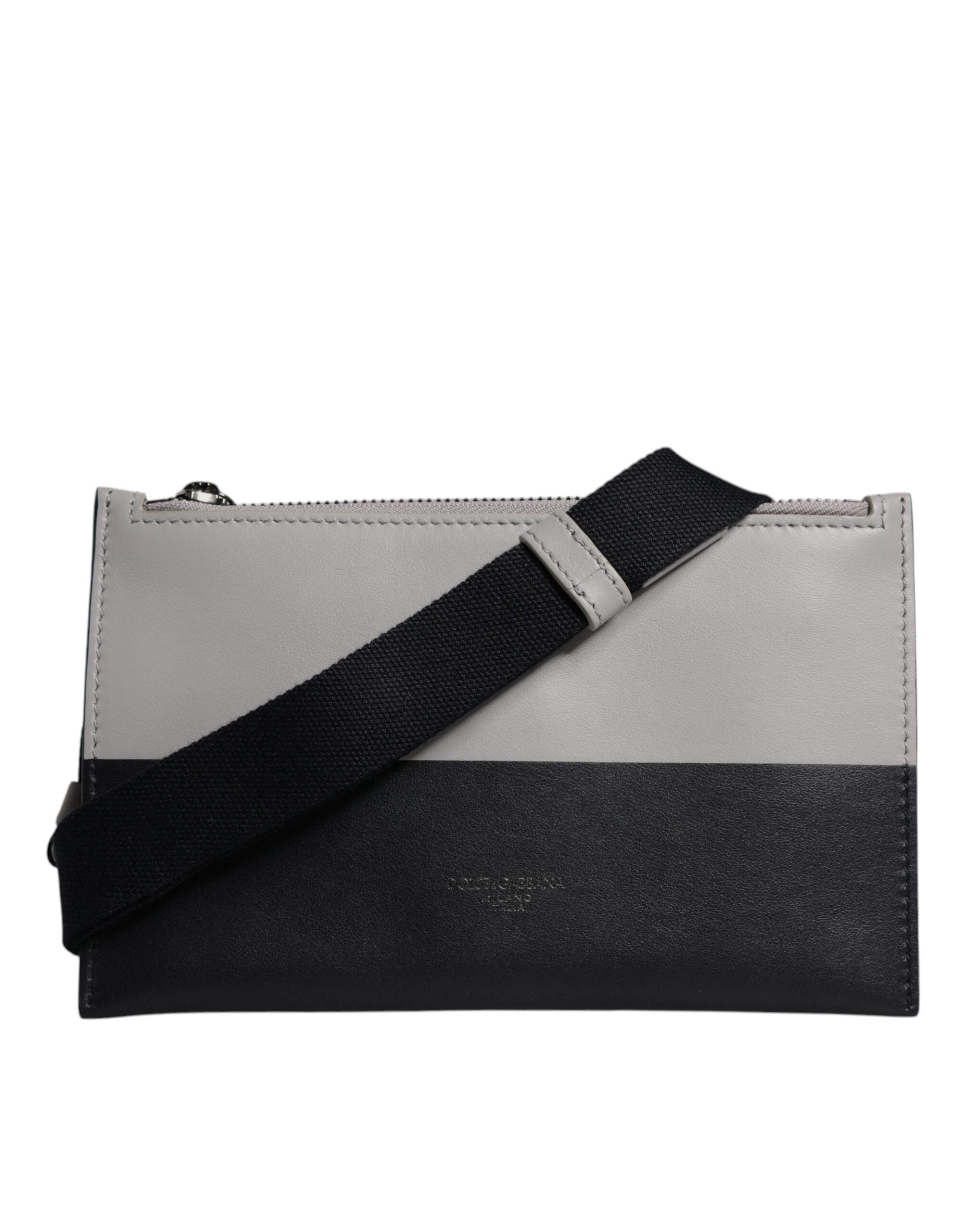 Dolce &amp; Gabbana sort hvid læder logo præget crossbody taske