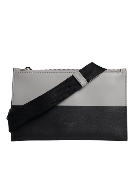 Dolce & Gabbana Black White Leather Logo Embossed Crossbody Bag - Hilstor