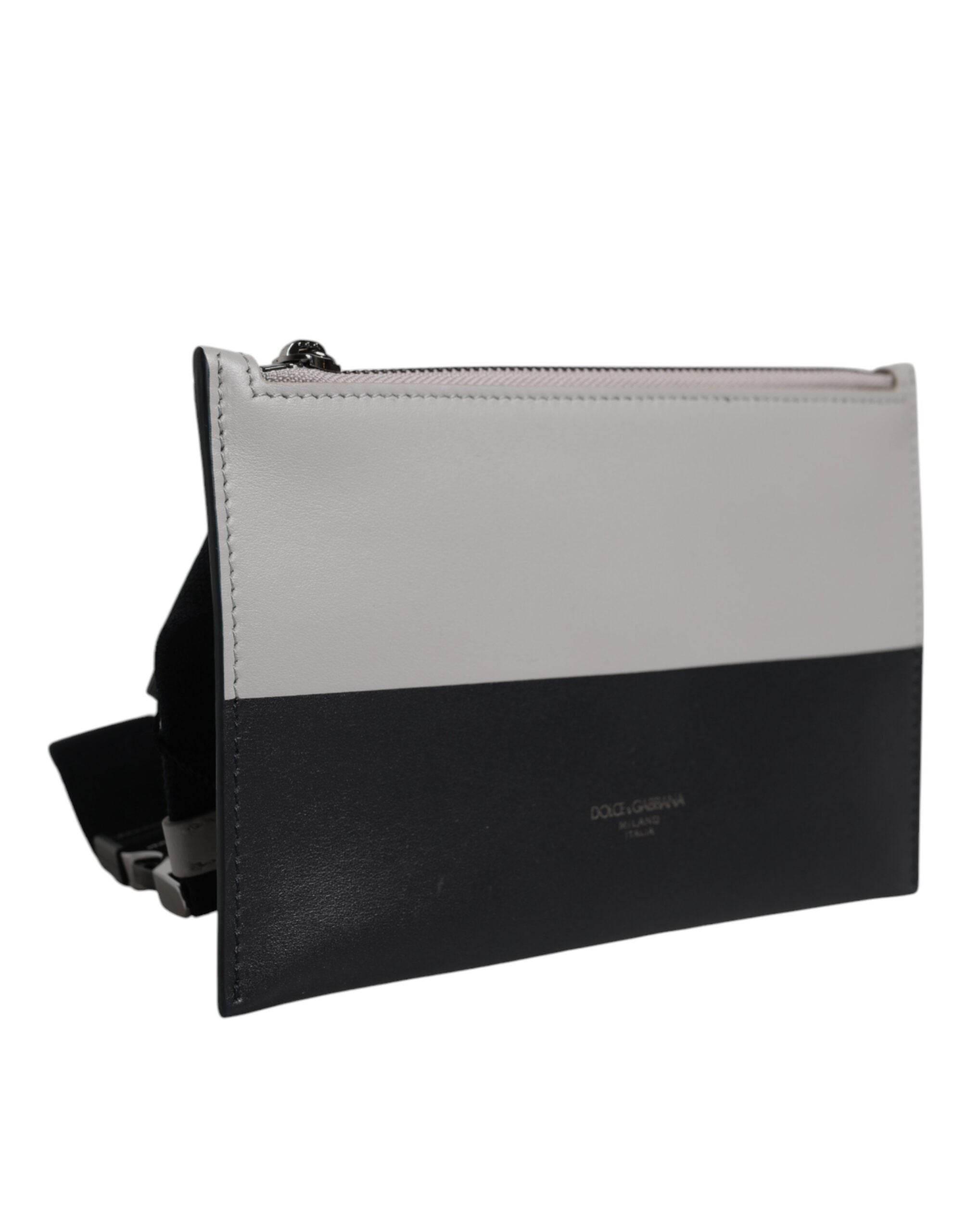 Dolce & Gabbana Black White Leather Logo Embossed Crossbody Bag - Hilstor