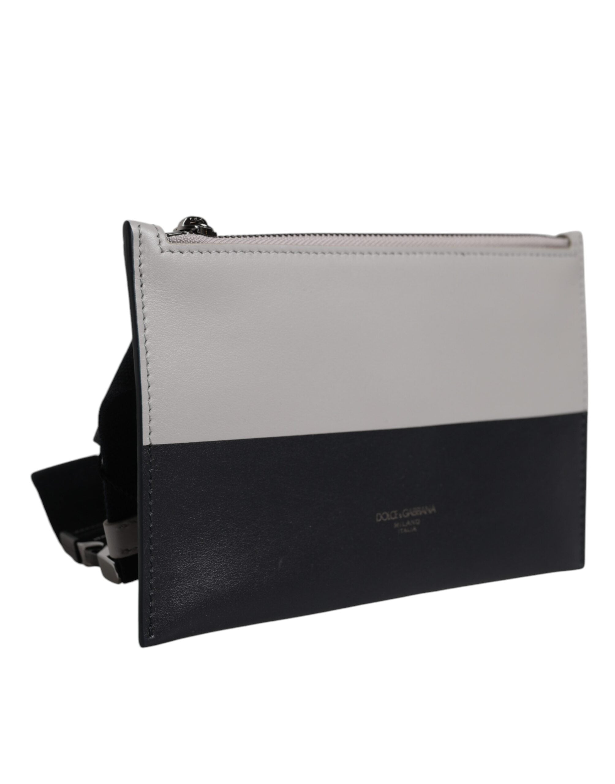Dolce &amp; Gabbana sort hvid læder logo præget crossbody taske