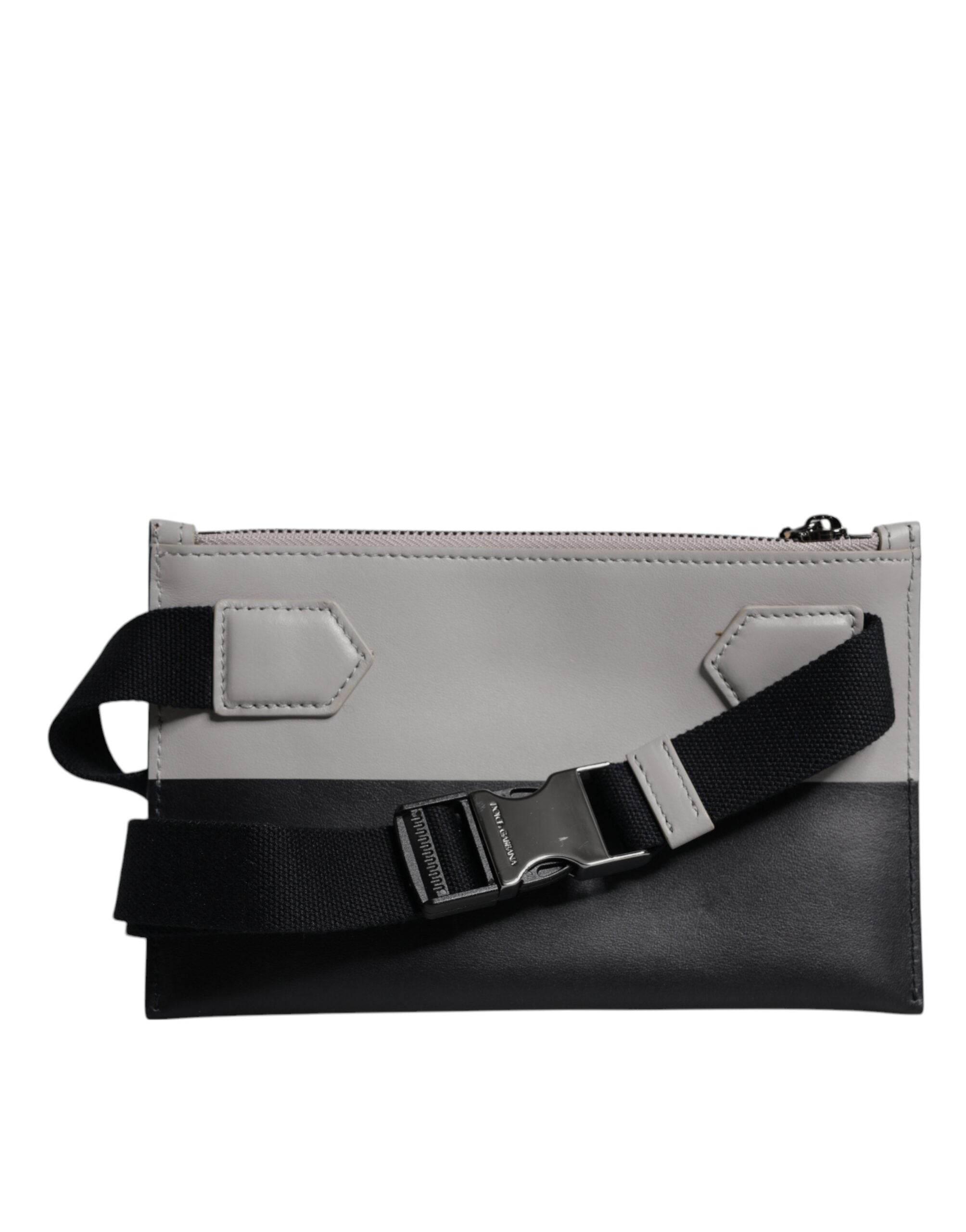 Dolce & Gabbana Black White Leather Logo Embossed Crossbody Bag - Hilstor