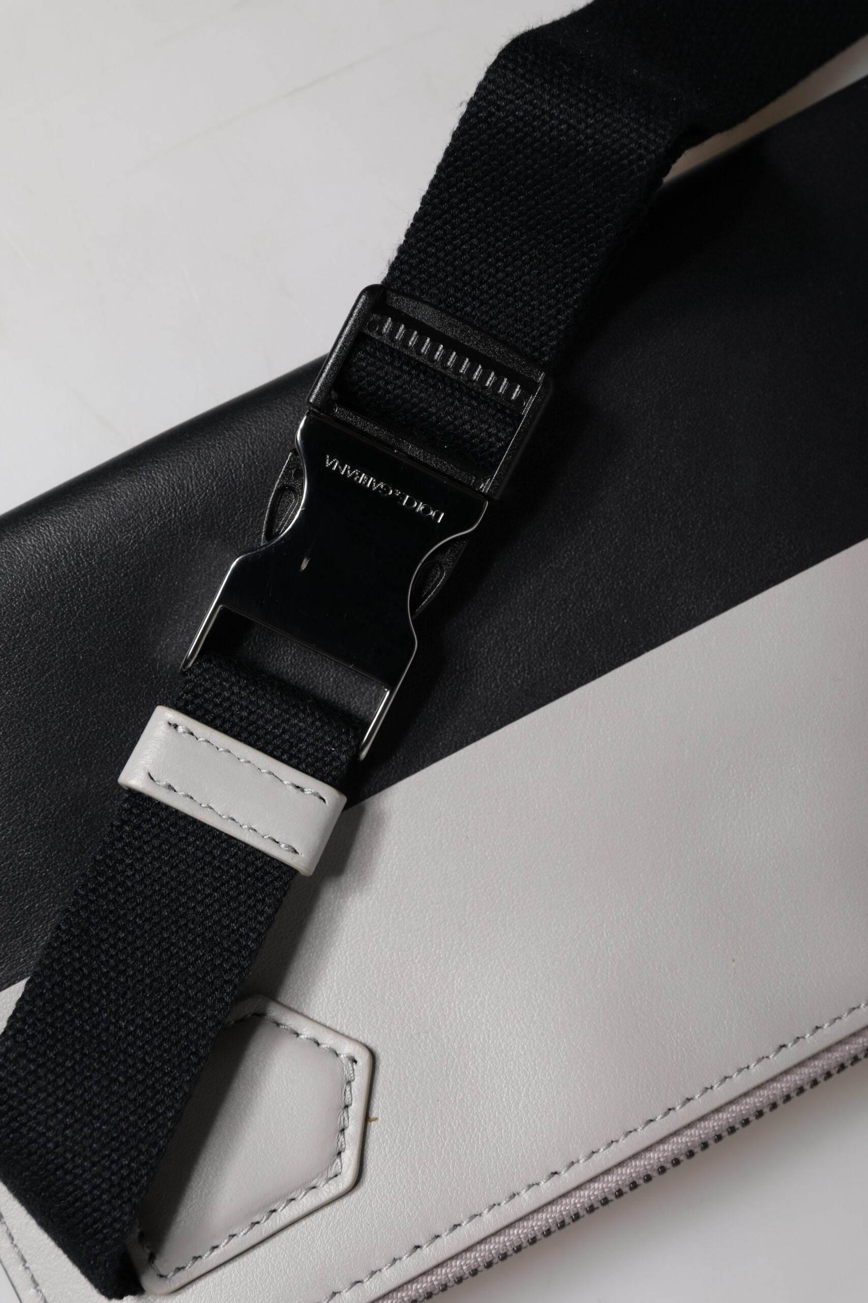Dolce & Gabbana Black White Leather Logo Embossed Crossbody Bag - Hilstor