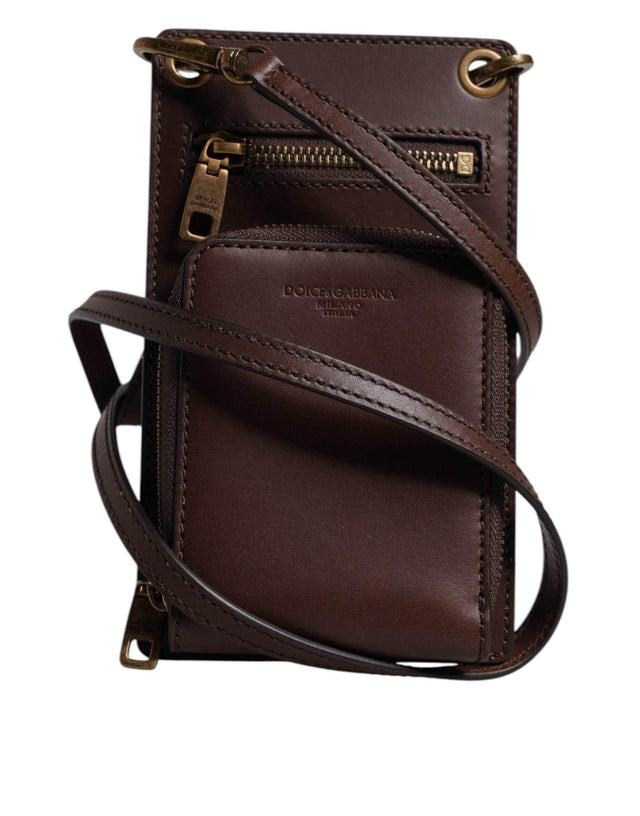 Dolce & Gabbana Brown Leather Neck Strap Cross Body Sling Bag - Hilstor