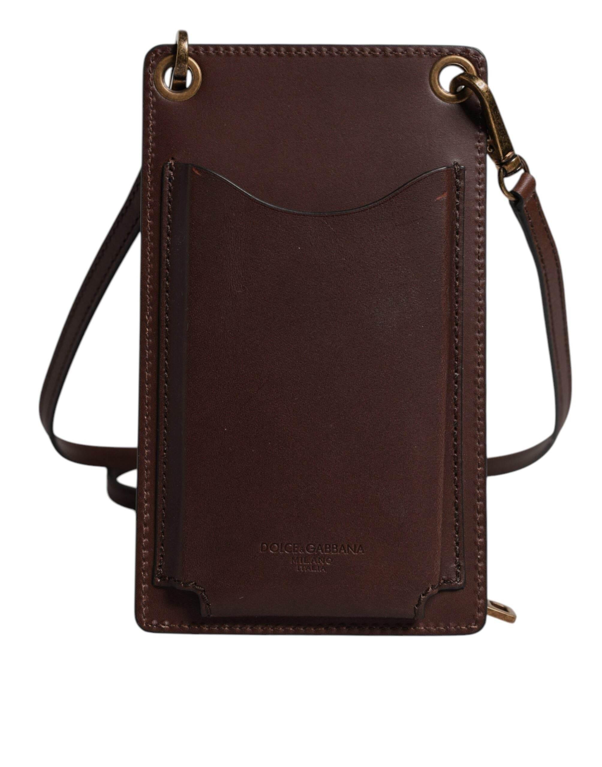 Dolce & Gabbana Brown Leather Neck Strap Cross Body Sling Bag - Hilstor