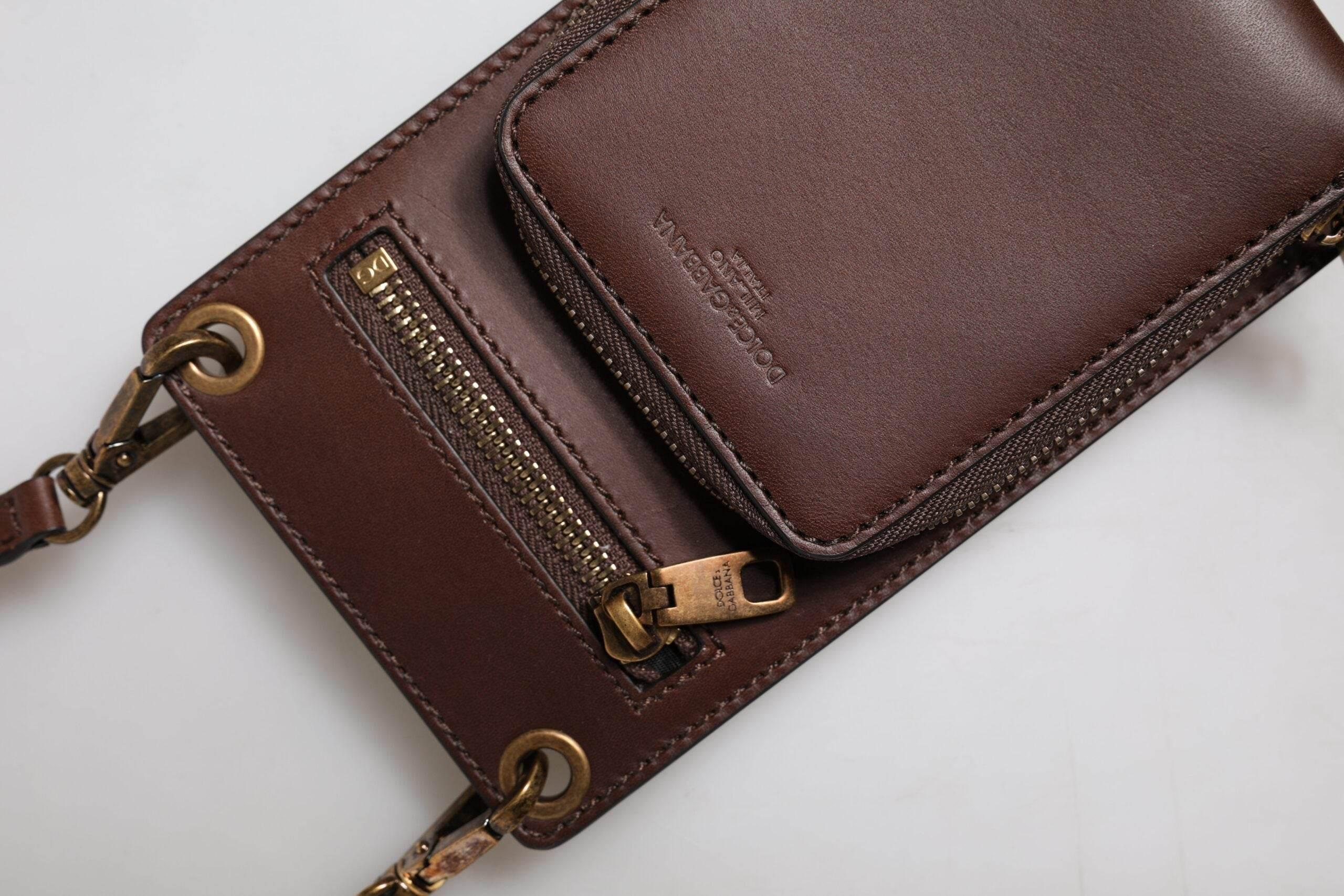 Dolce & Gabbana Brown Leather Neck Strap Cross Body Sling Bag - Hilstor
