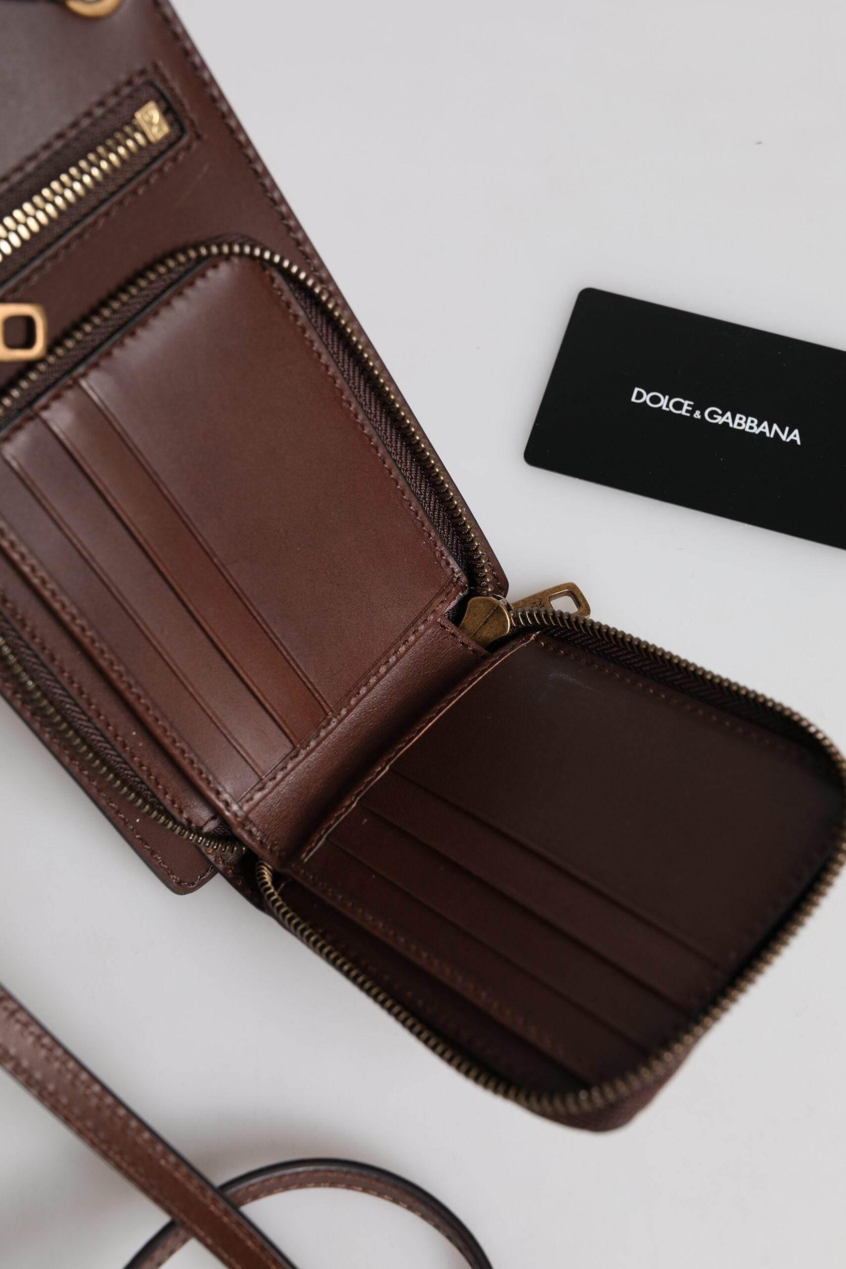 Dolce & Gabbana Brown Leather Neck Strap Cross Body Sling Bag - Hilstor