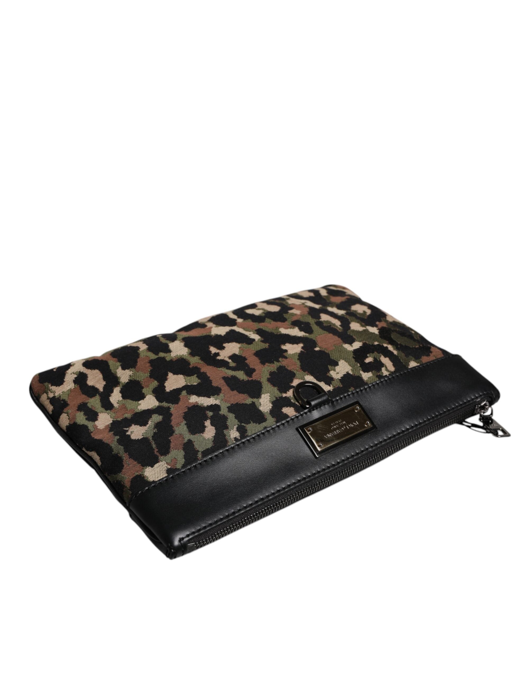 Dolce &amp; Gabbana Multicolor Leopard Jacquard Print Logo Plaque Pouch Taske