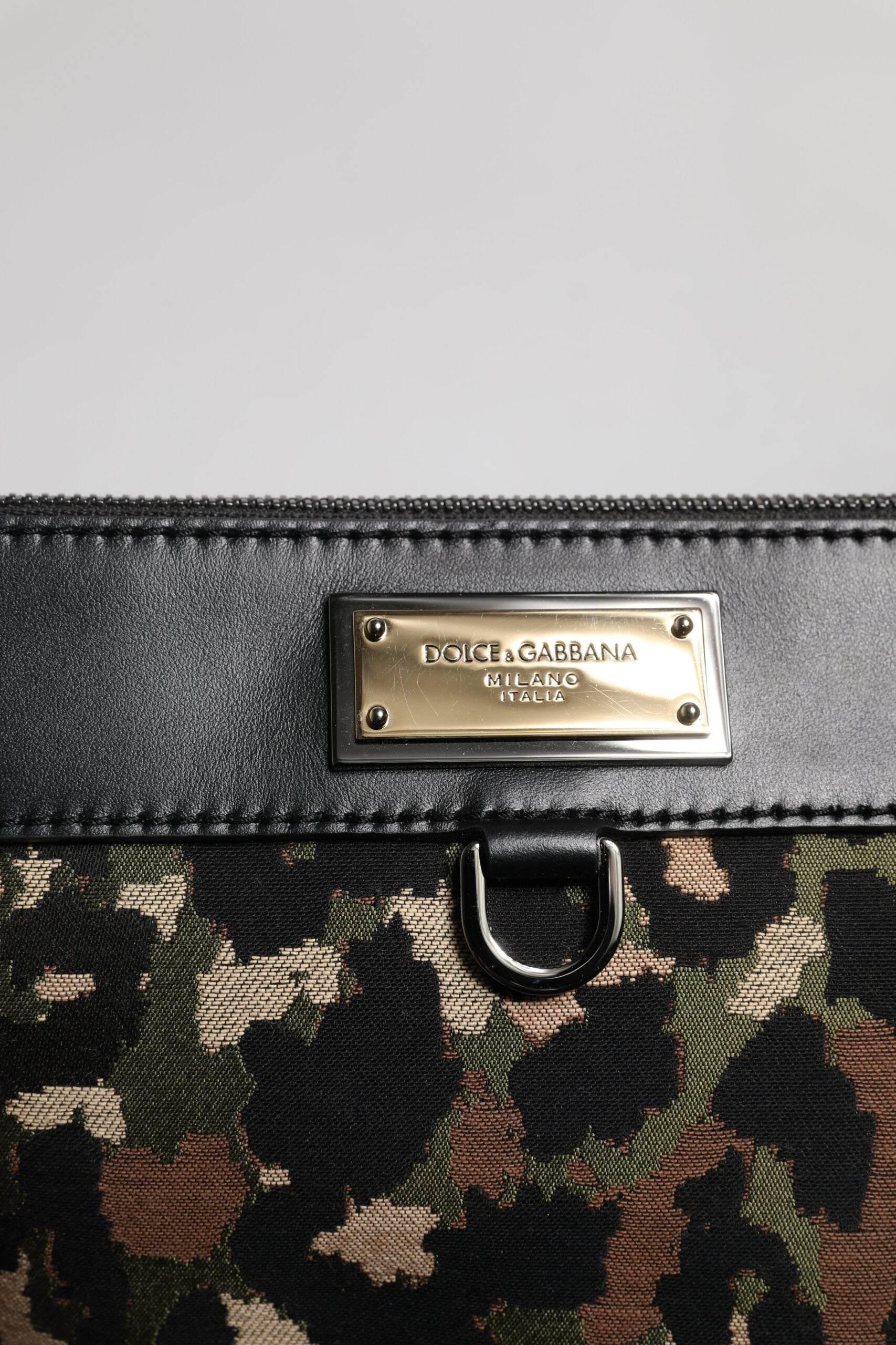 Dolce & Gabbana Multicolor Leopard Jacquard Print Logo Plaque Pouch Bag - Hilstor
