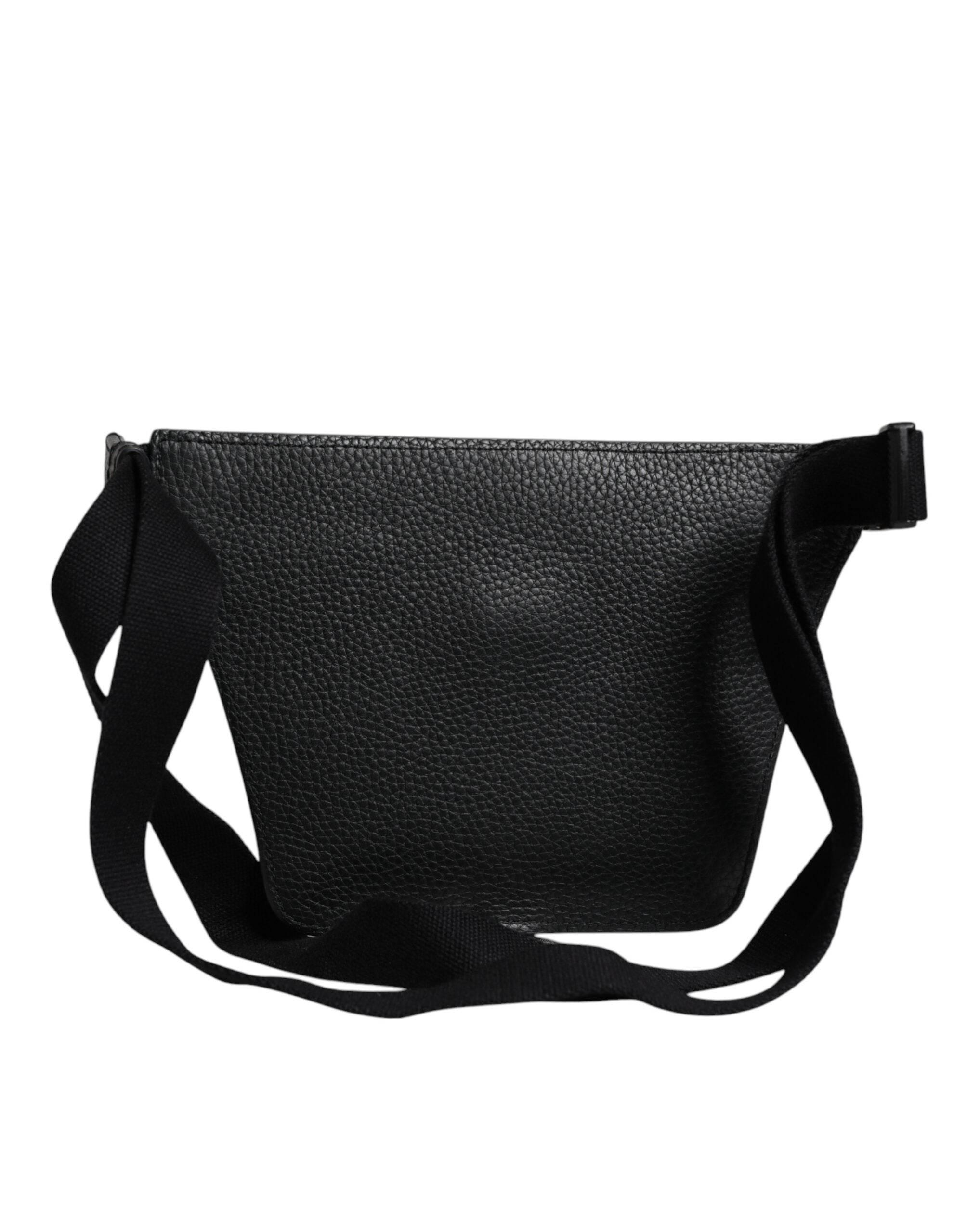 Dolce & Gabbana Black Calfskin Logo Plaque Belt Waist Men Fanny Pack Bag - Hilstor