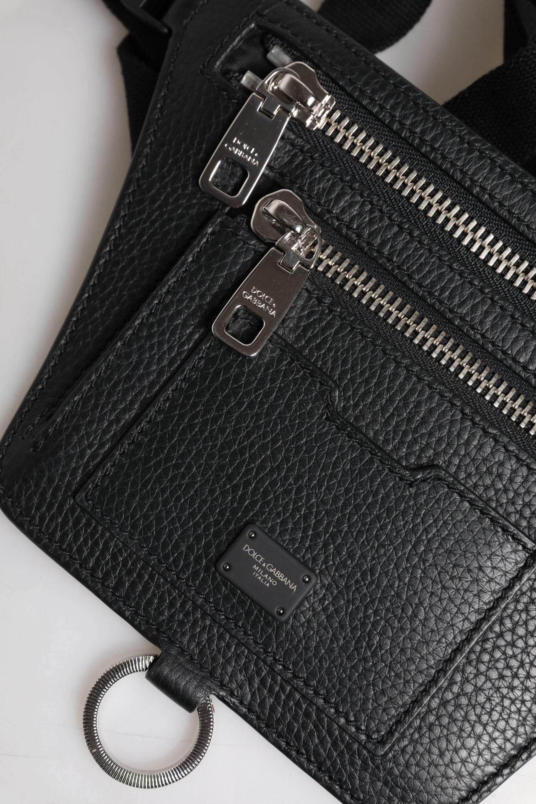 Dolce & Gabbana Black Calfskin Logo Plaque Belt Waist Men Fanny Pack Bag - Hilstor