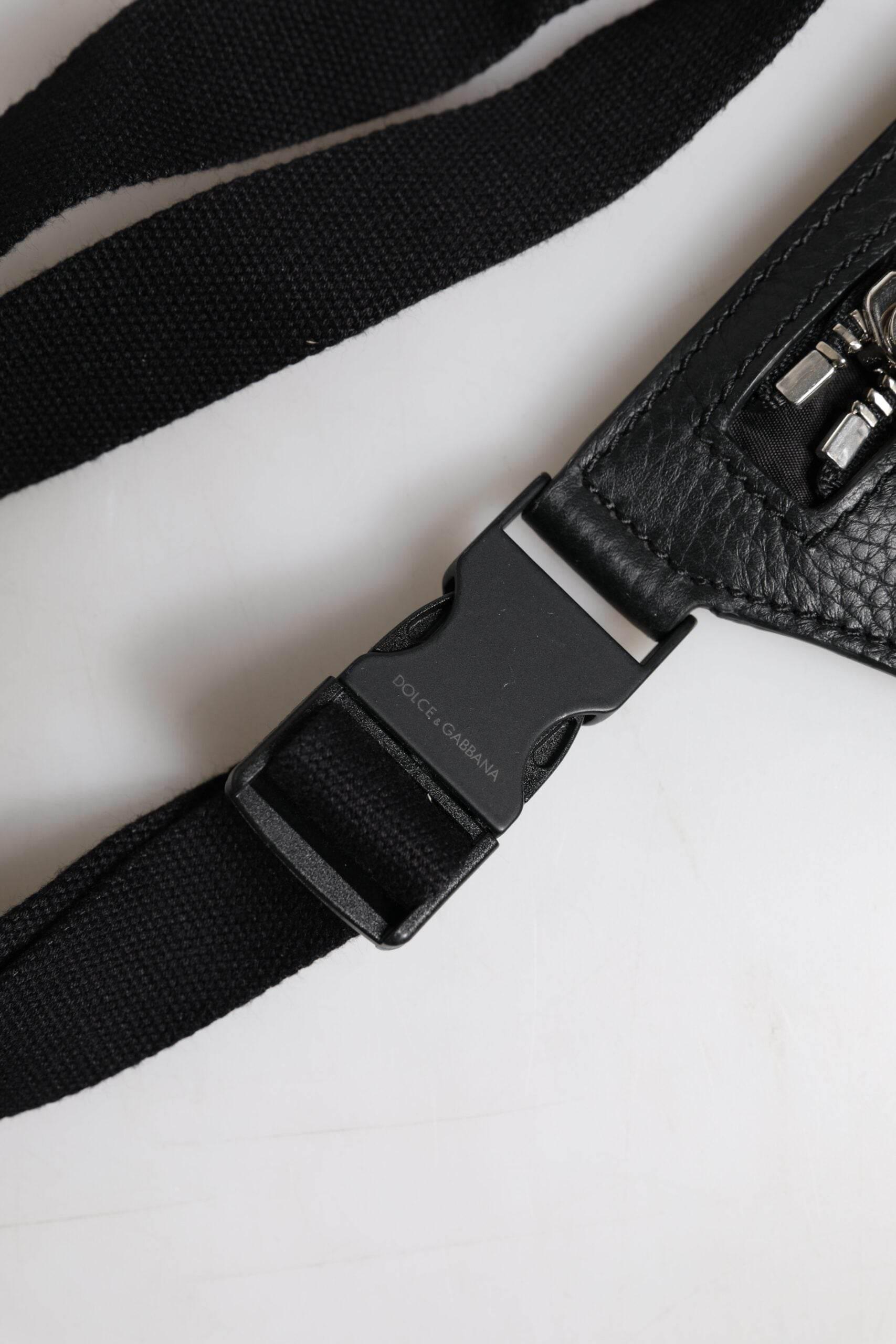 Dolce & Gabbana Black Calfskin Logo Plaque Belt Waist Men Fanny Pack Bag - Hilstor