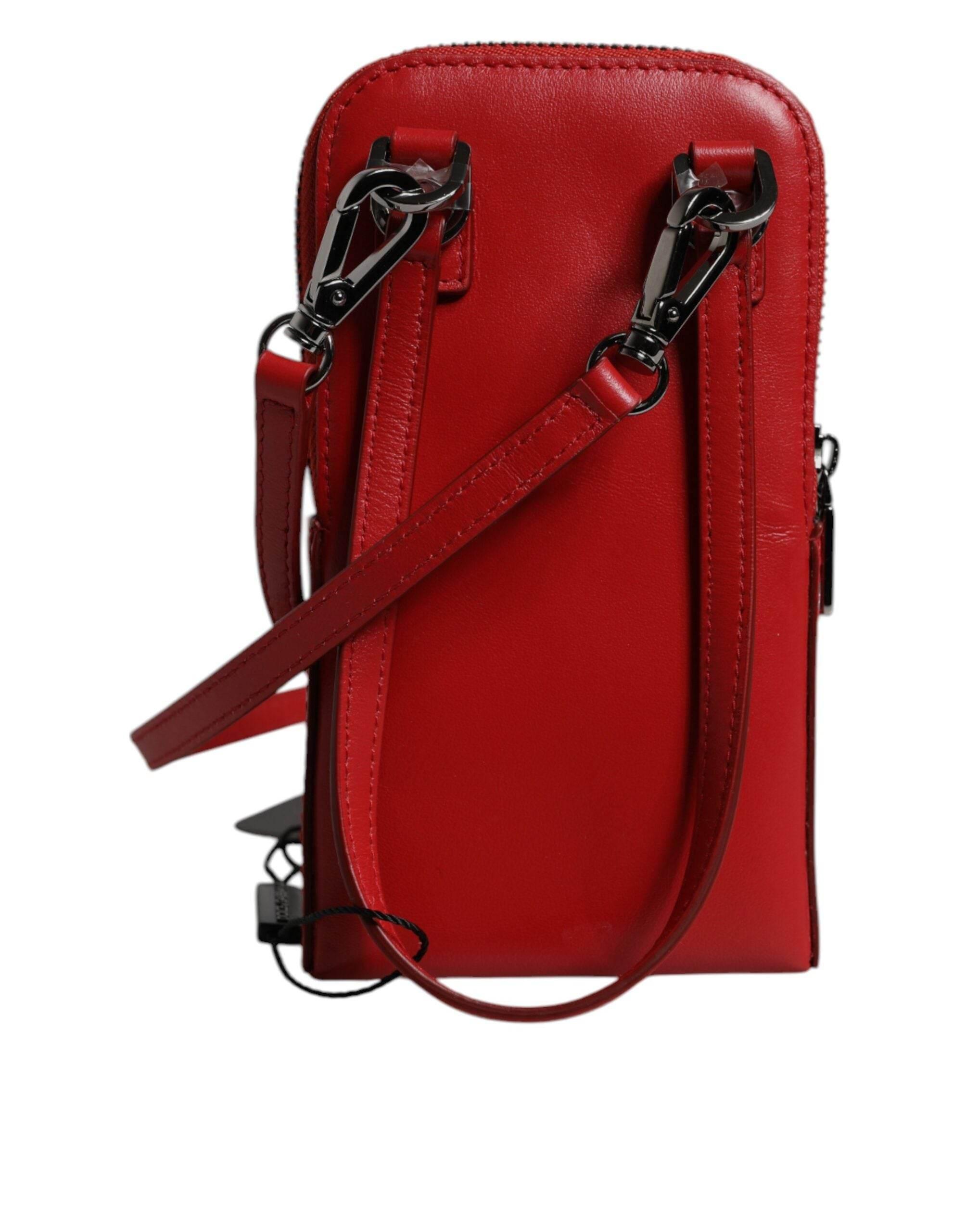 Dolce & Gabbana Red Leather Purse Phone Sling Crossbody Neck Strap Bag - Hilstor