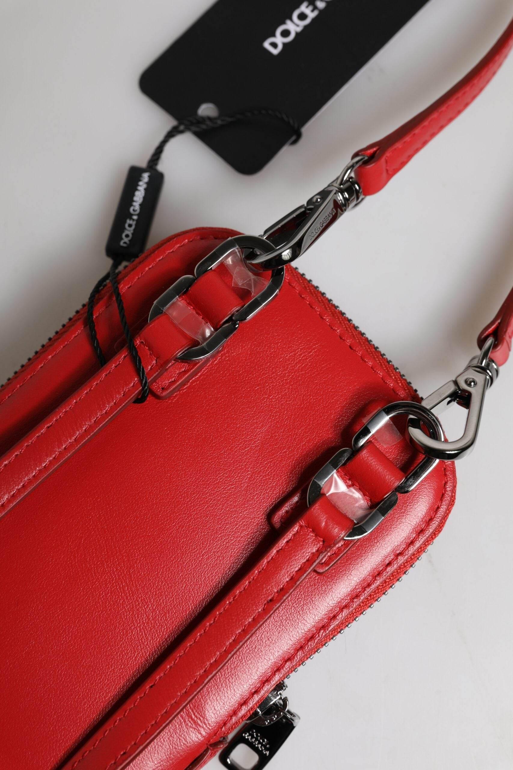 Dolce & Gabbana Red Leather Purse Phone Sling Crossbody Neck Strap Bag - Hilstor