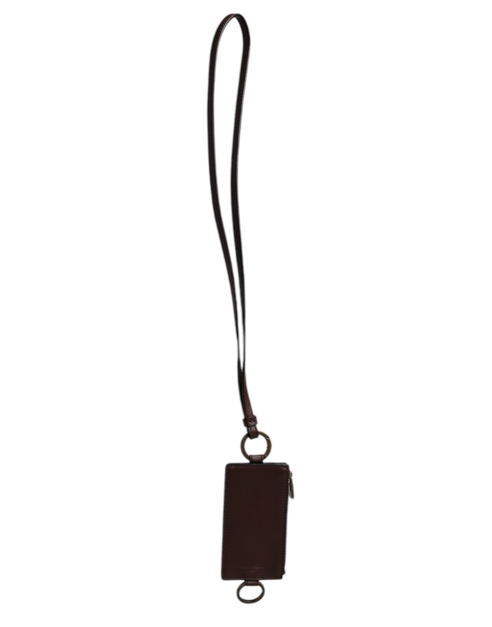 Dolce &amp; Gabbana brun kalvelæder lanyard logo kortholder tegnebog