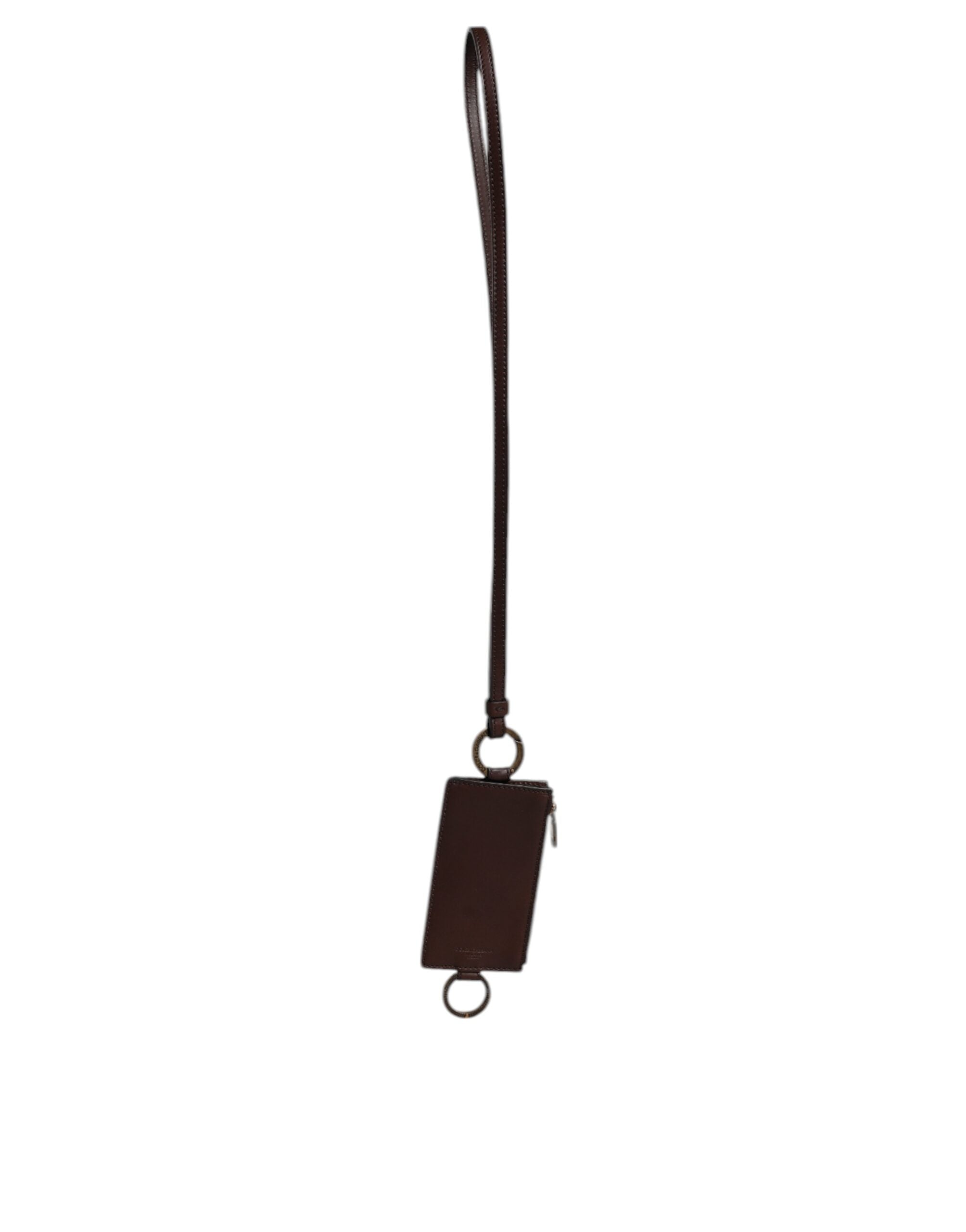 Dolce & Gabbana brun kalvelæder lanyard logo kortholder tegnebog