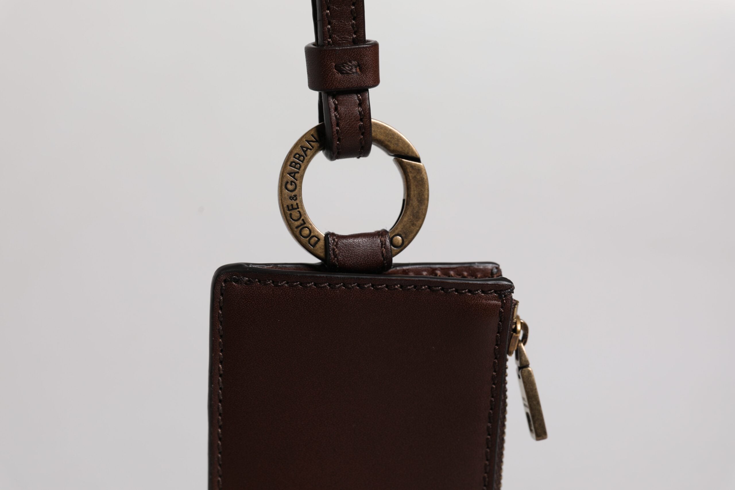 Dolce & Gabbana brun kalvelæder lanyard logo kortholder tegnebog