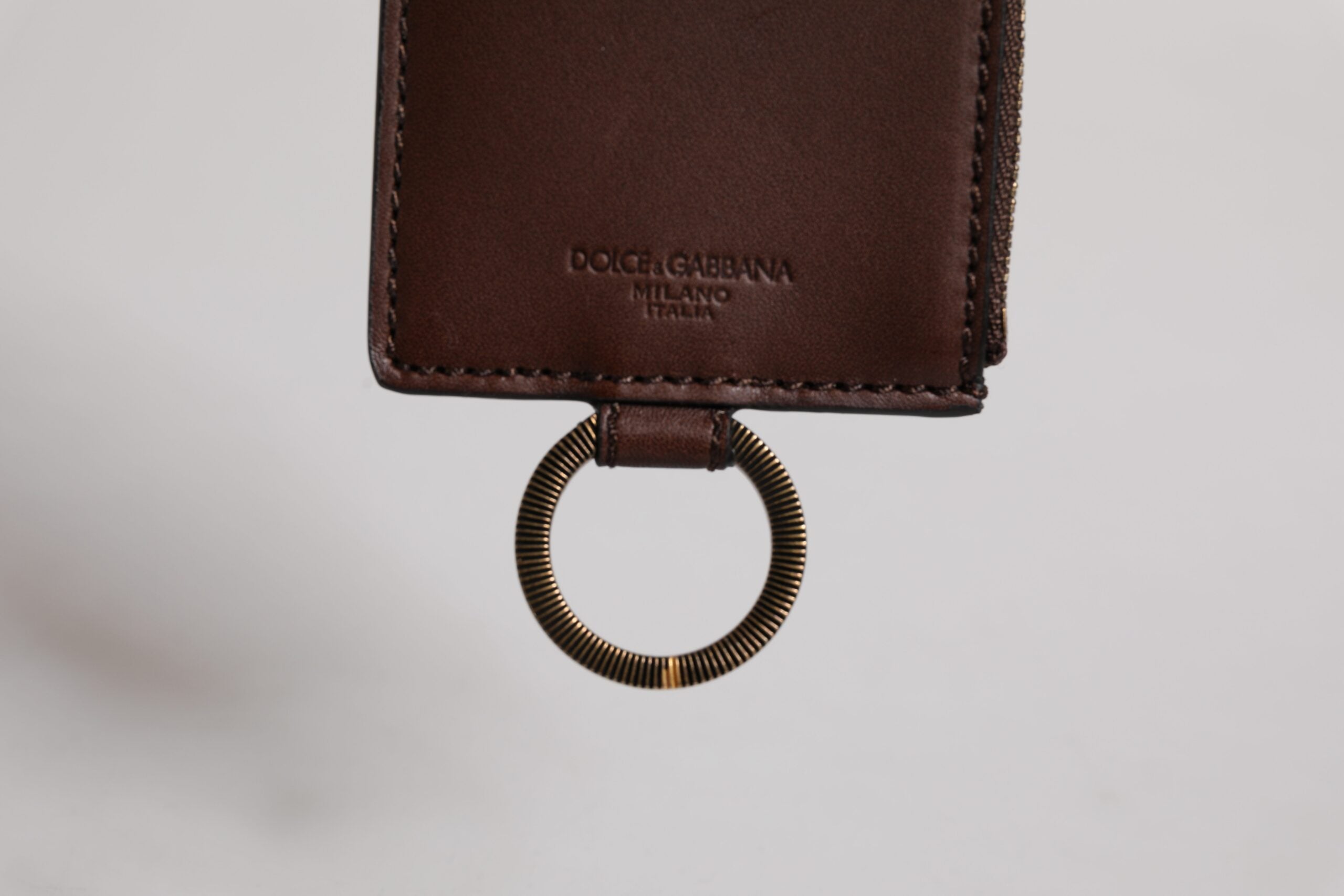 Dolce & Gabbana brun kalvelæder lanyard logo kortholder tegnebog