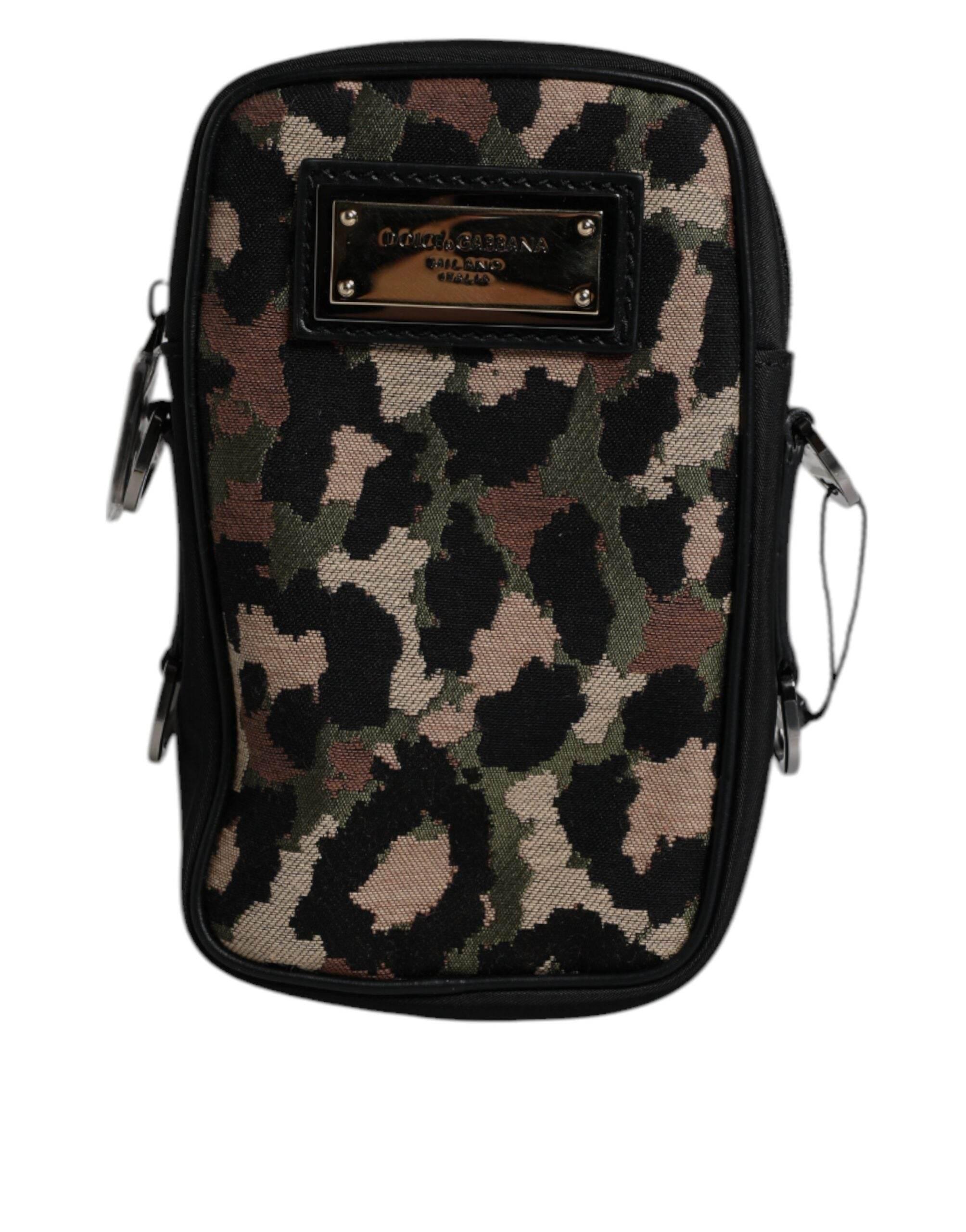 Dolce & Gabbana Multicolor Leopard Jacquard Logo Plaque Neck Strap Bag - Hilstor