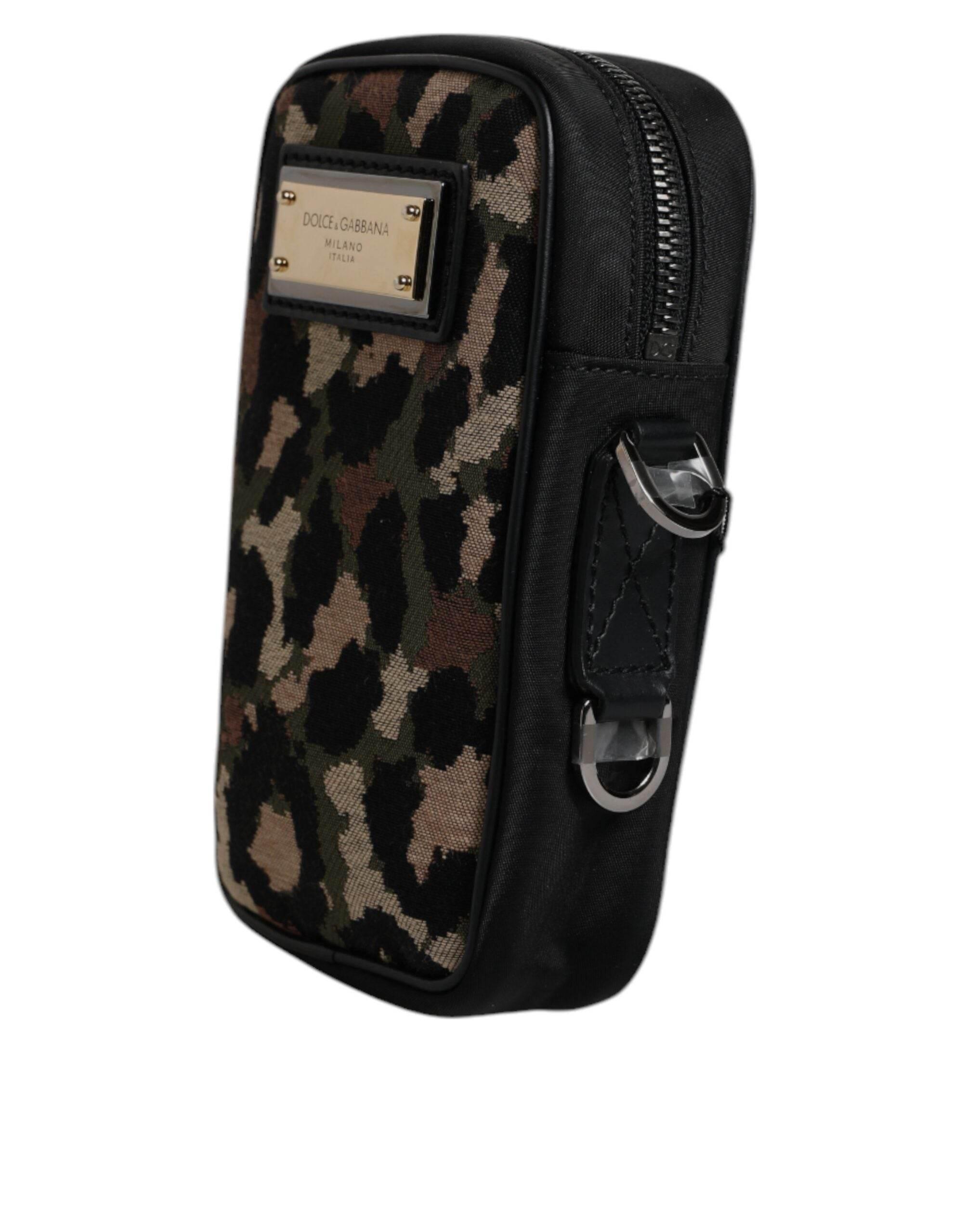 Dolce & Gabbana Multicolor Leopard Jacquard Logo Plaque Neck Strap Bag - Hilstor