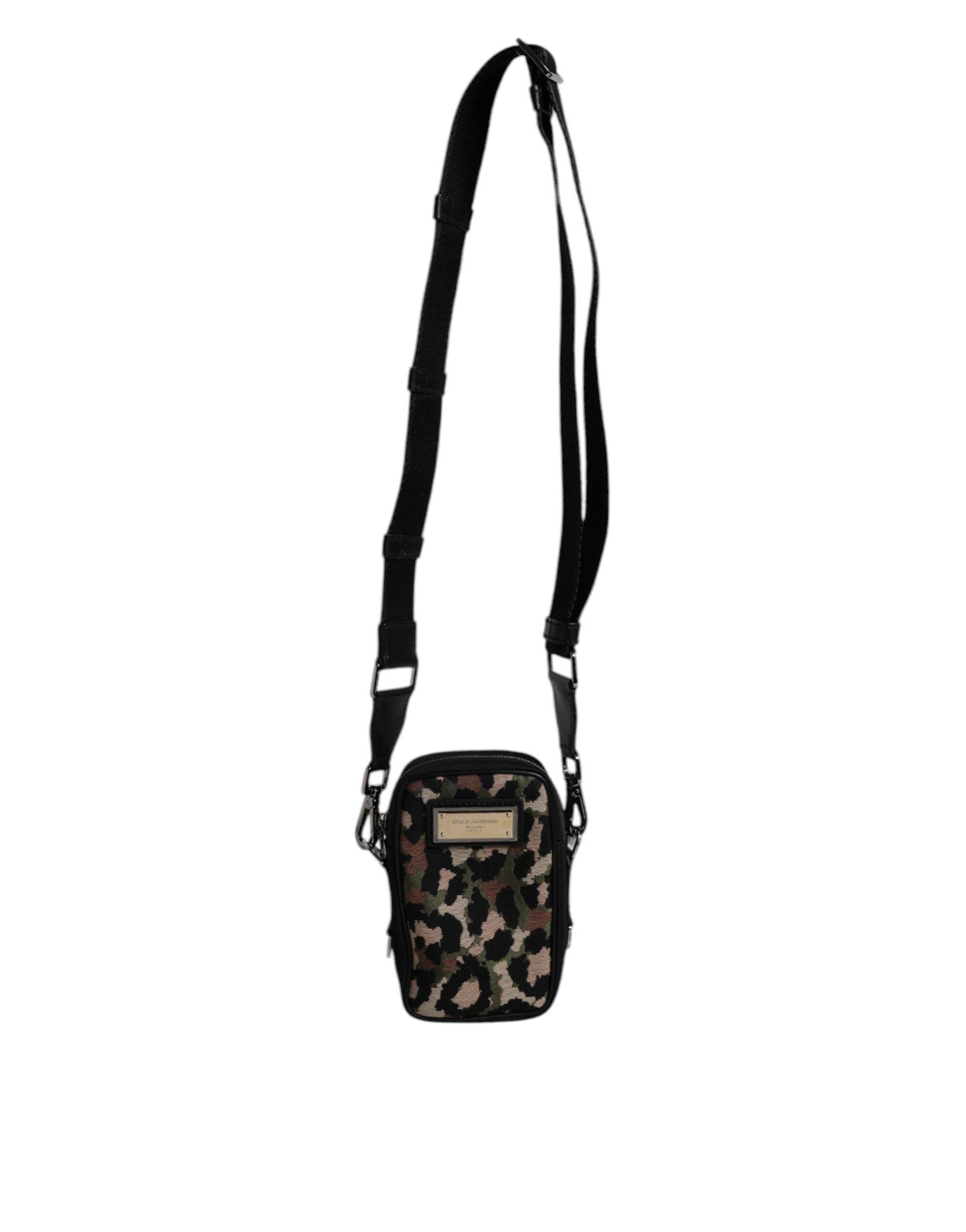 Dolce & Gabbana Multicolor Leopard Jacquard Logo Plaque Neck Strap Bag - Hilstor