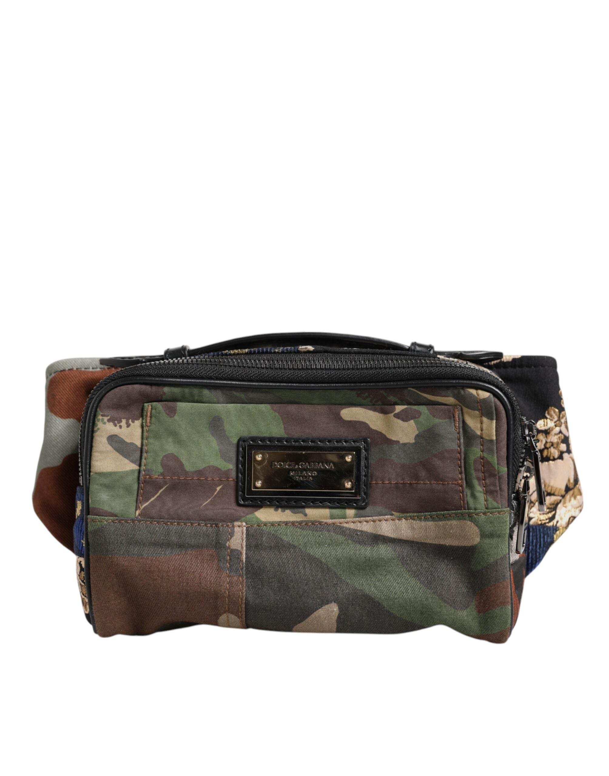 Dolce & Gabbana Multicolor Camouflage Patchwork Logo Waist Fanny Pack Bag - Hilstor